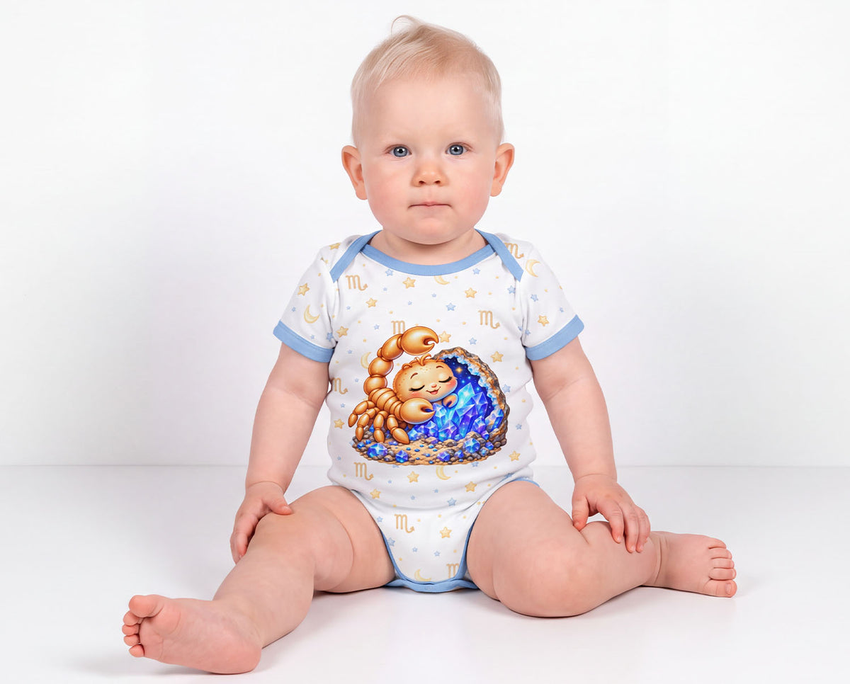 Skorpion Baby Body Jungen mit Sternzeichenmotiv inkl. Name (Druck)