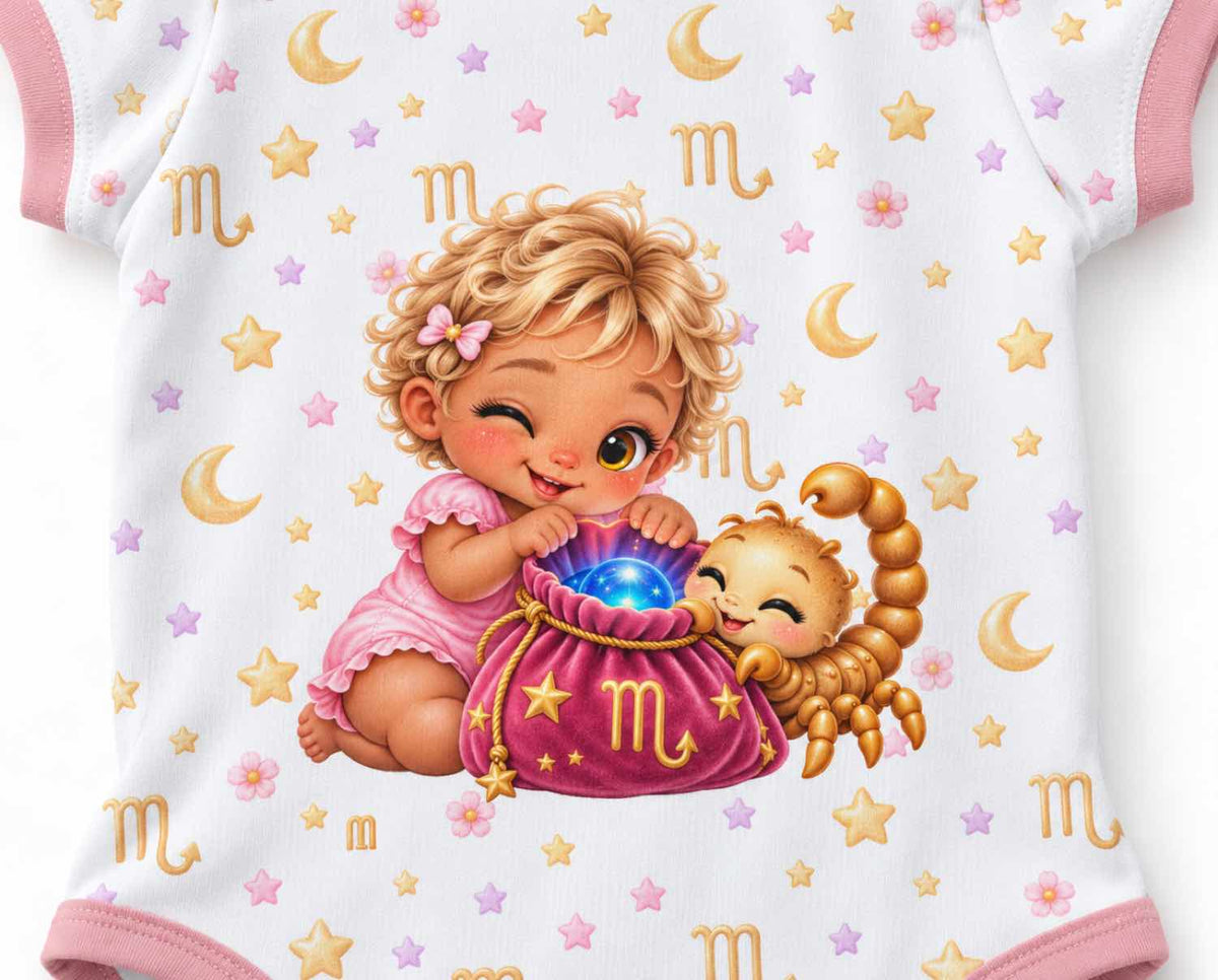 Skorpion Baby Body Mädchen mit Kindermotiv inkl. Name (Druck)