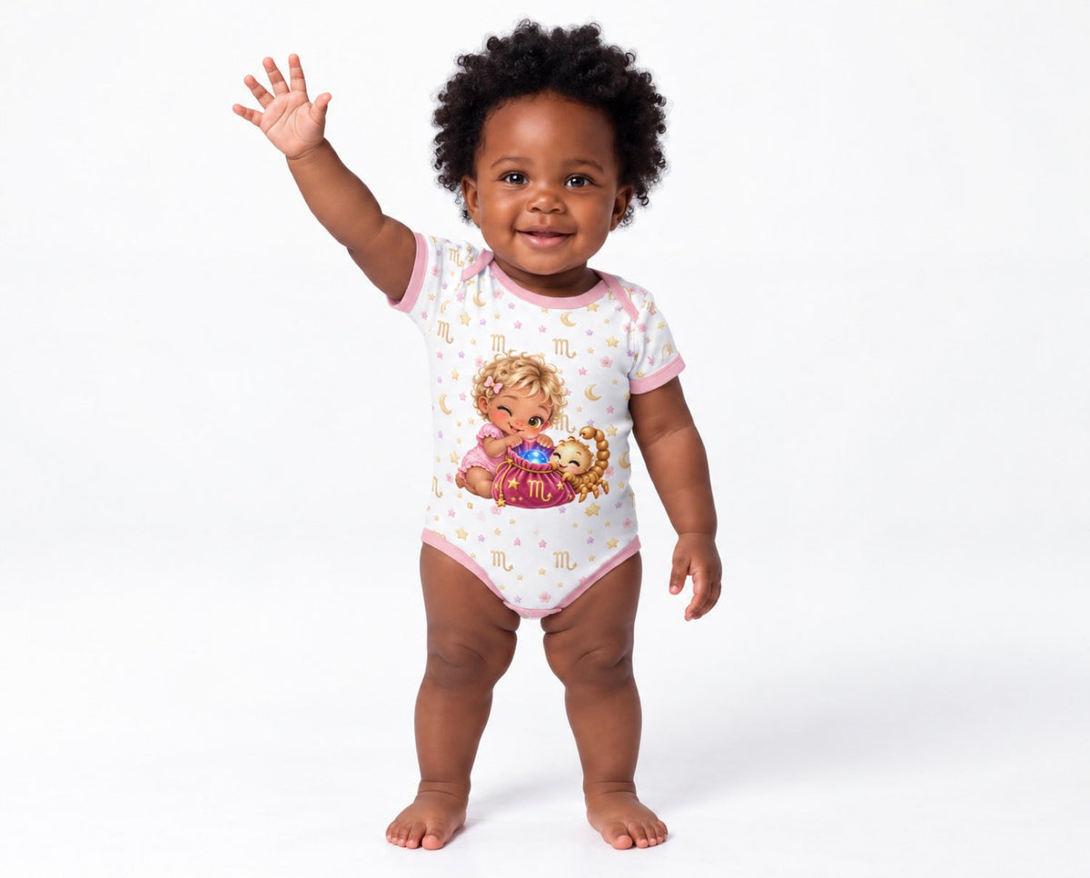 Skorpion Baby Body Mädchen mit Kindermotiv inkl. Name (Druck)