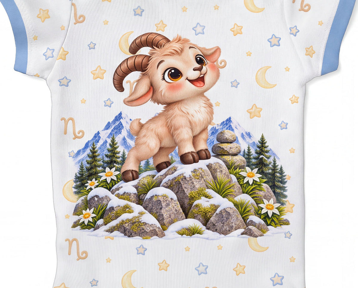 Steinbock Baby Body Jungen mit Sternzeichenmotiv inkl. Name (Druck)