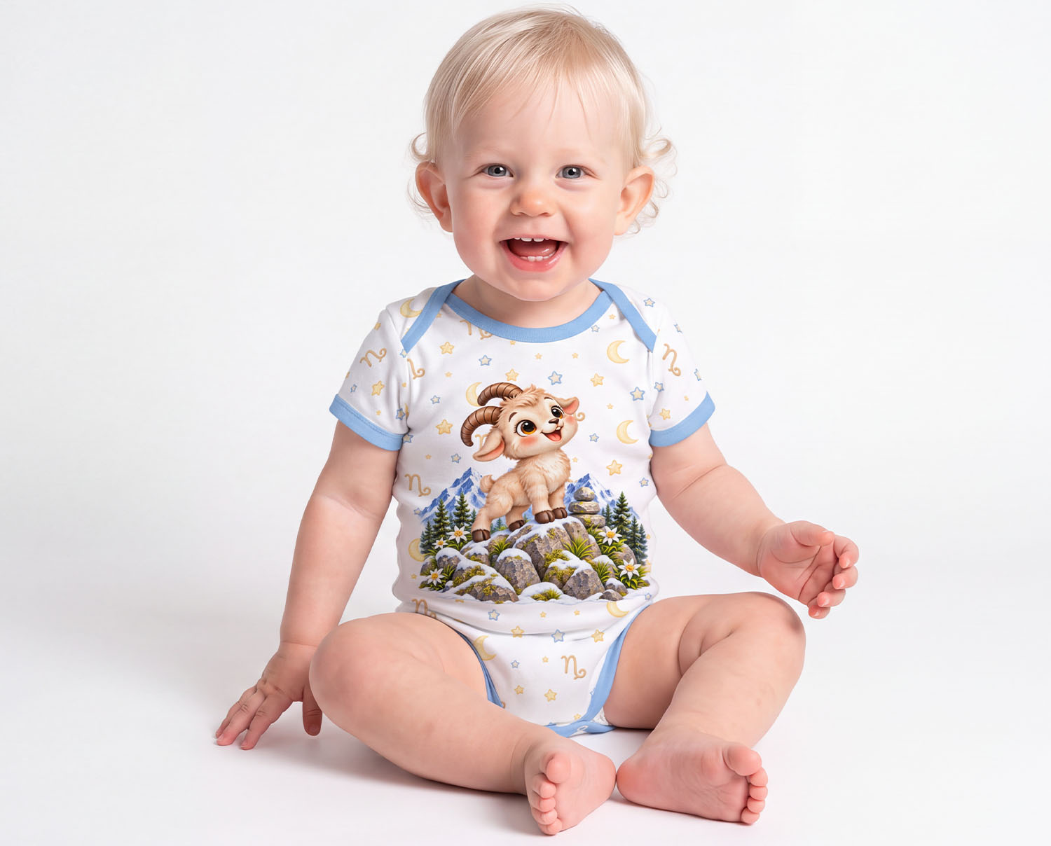 Steinbock Baby Body Jungen mit Sternzeichenmotiv inkl. Name (Druck)