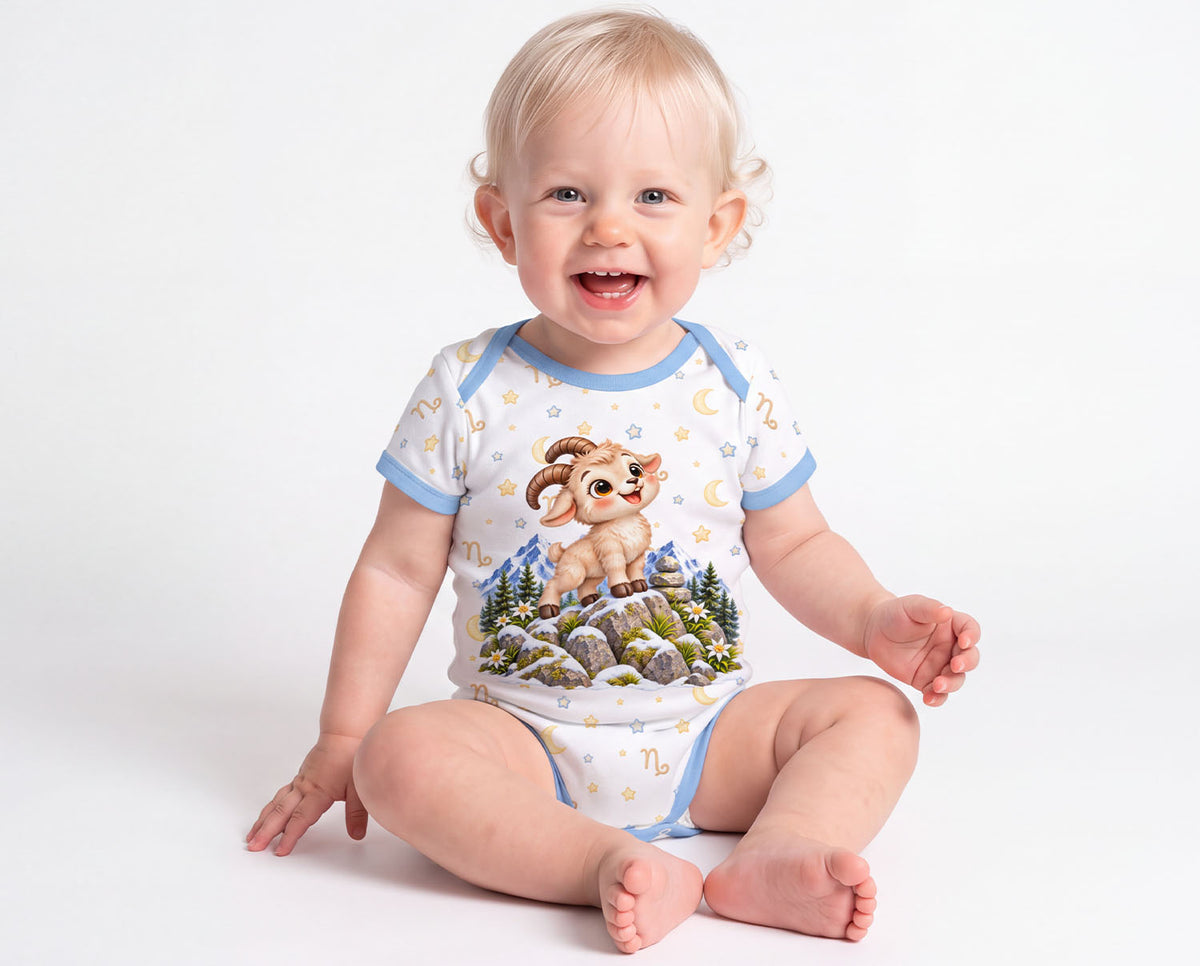 Steinbock Baby Body Jungen mit Sternzeichenmotiv inkl. Name (Druck)