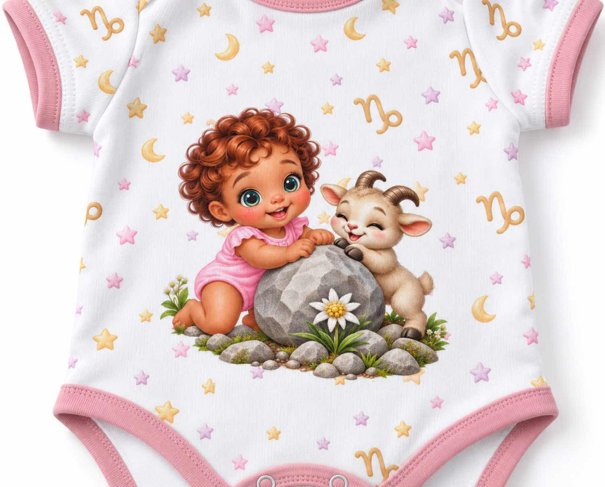 Steinbock Baby Body Mädchen mit Kindermotiv inkl. Name (Druck)