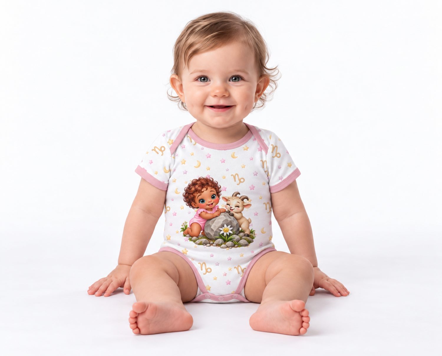 Steinbock Baby Body Mädchen mit Kindermotiv inkl. Name (Druck)