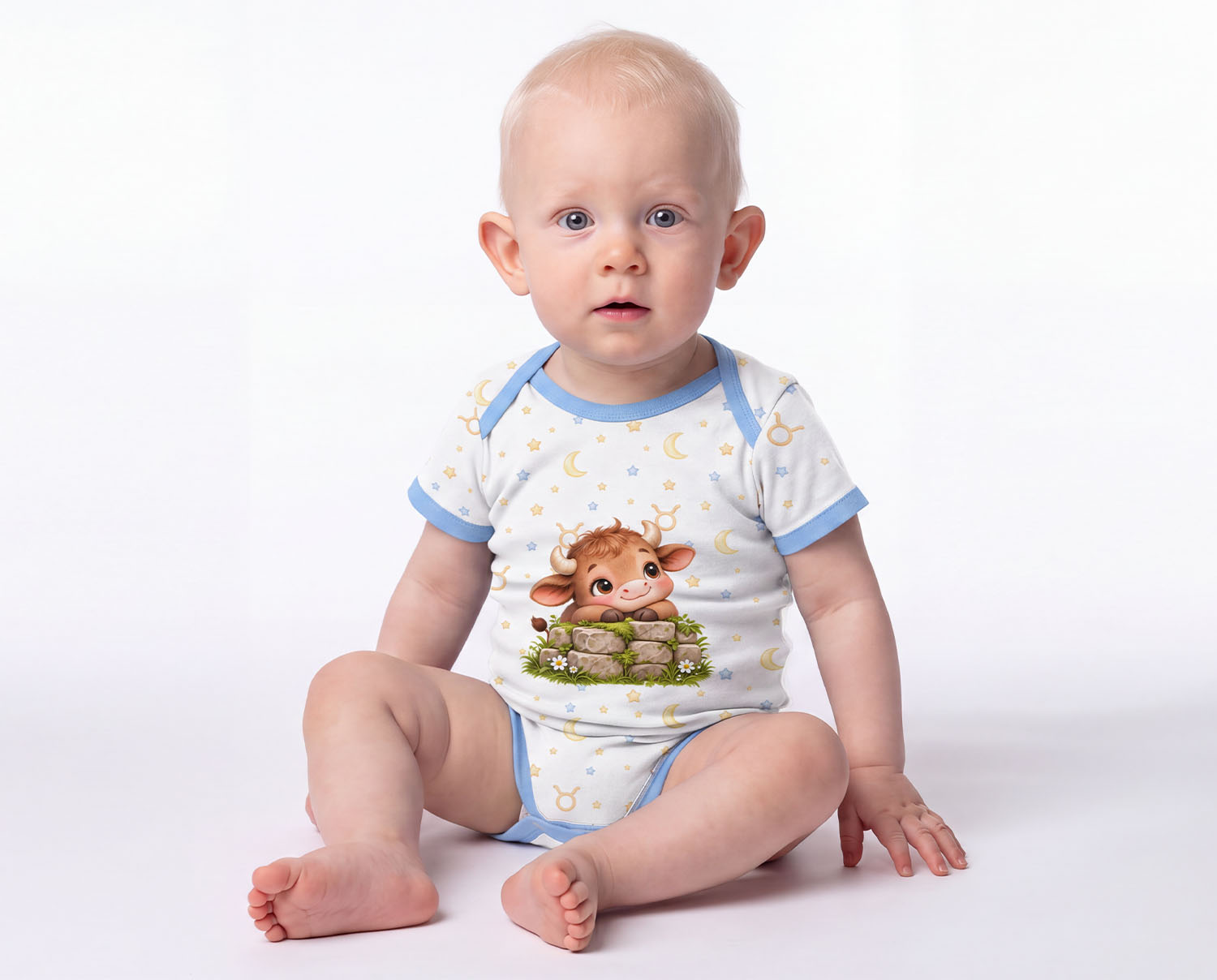 Stier Baby Body Jungen mit Sternzeichenmotiv inkl. Name (Druck)