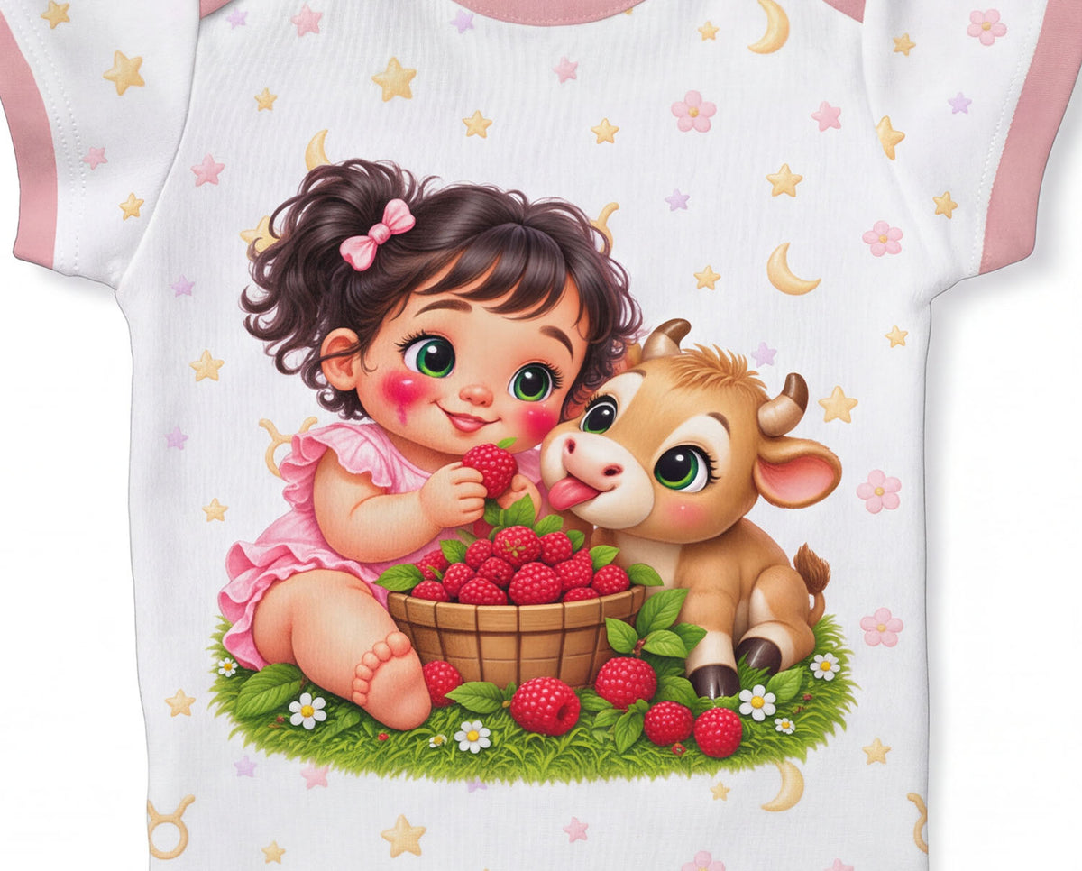Stier Baby Body Mädchen mit Kindermotiv inkl. Name (Druck)