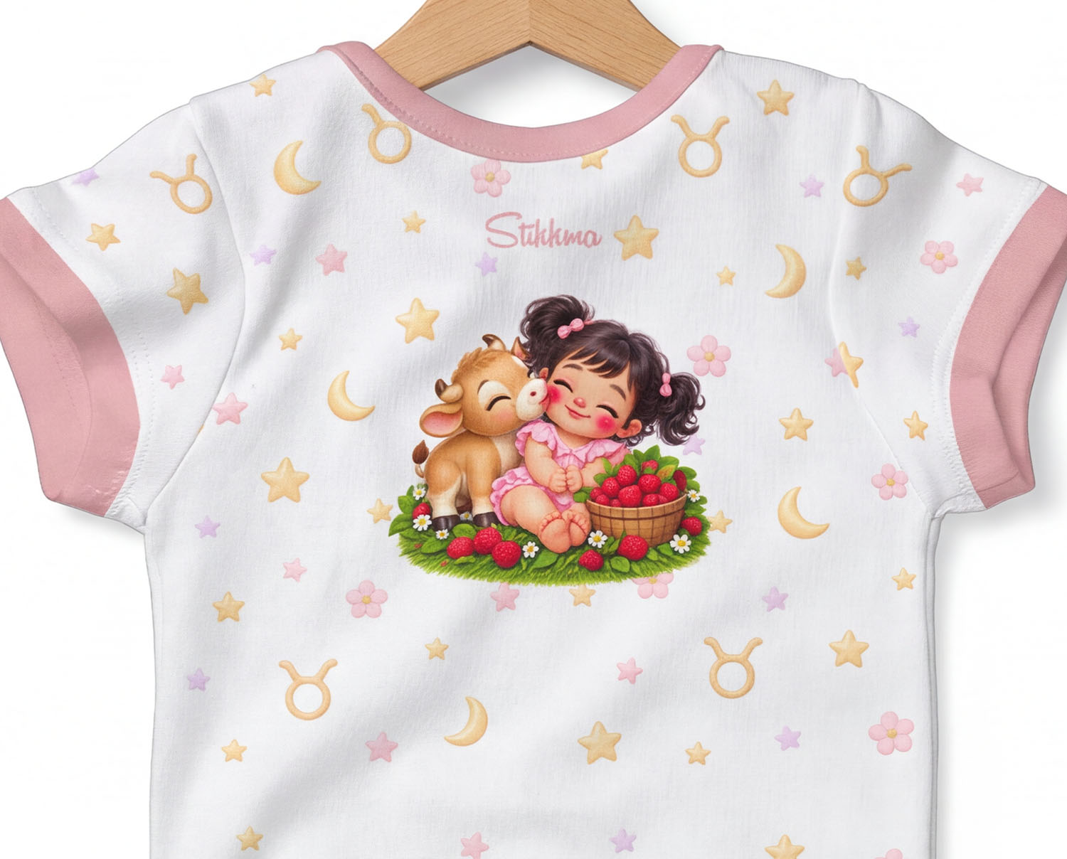 Stier Baby Body Mädchen mit Kindermotiv inkl. Name (Druck)