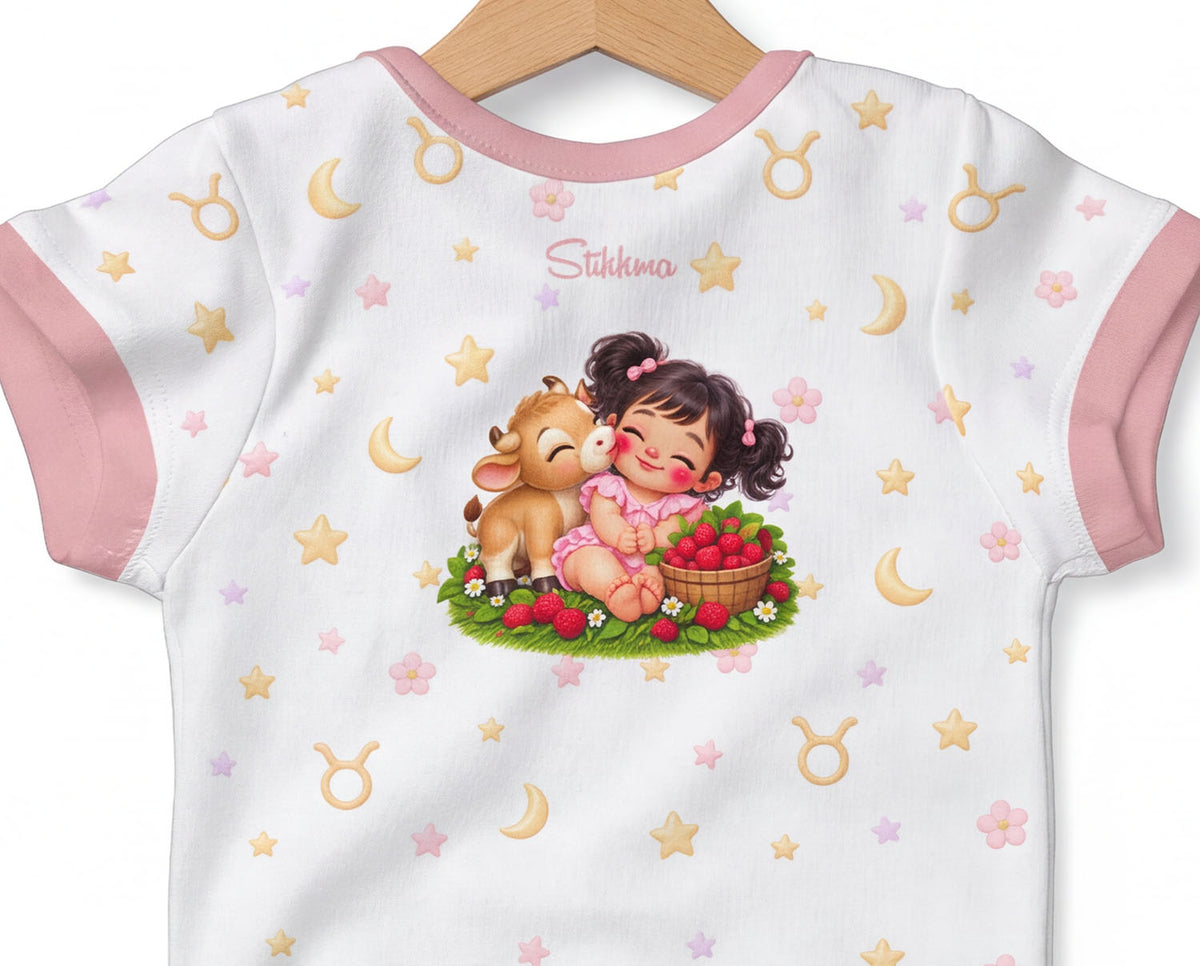 Stier Baby Body Mädchen mit Kindermotiv inkl. Name (Druck)