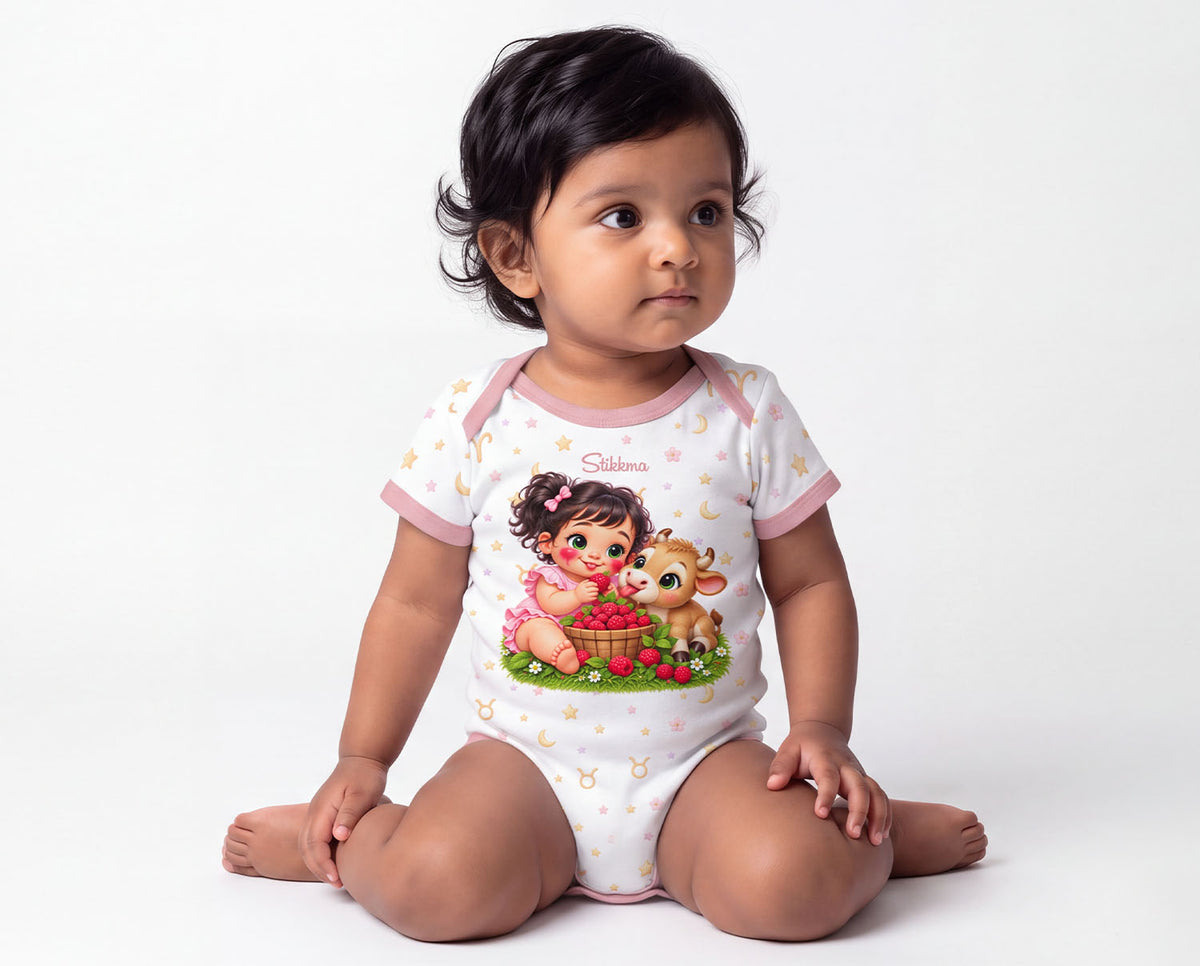 Stier Baby Body Mädchen mit Kindermotiv inkl. Name (Druck)