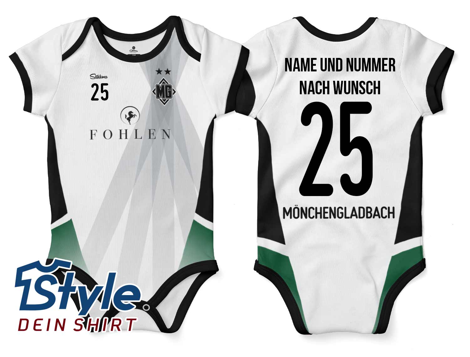 Mönchengladbach Bio-Baumwolle Baby Body Langarm Trikot Heim 25/26 inkl. Name und Nummer (Druck)