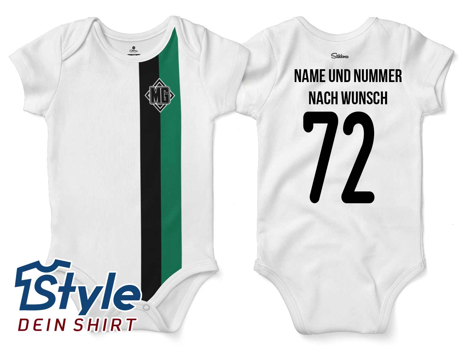 Mönchengladbach Bio-Baumwolle Baby Body  Retro Trikot inkl. Name und Nummer (Druck)