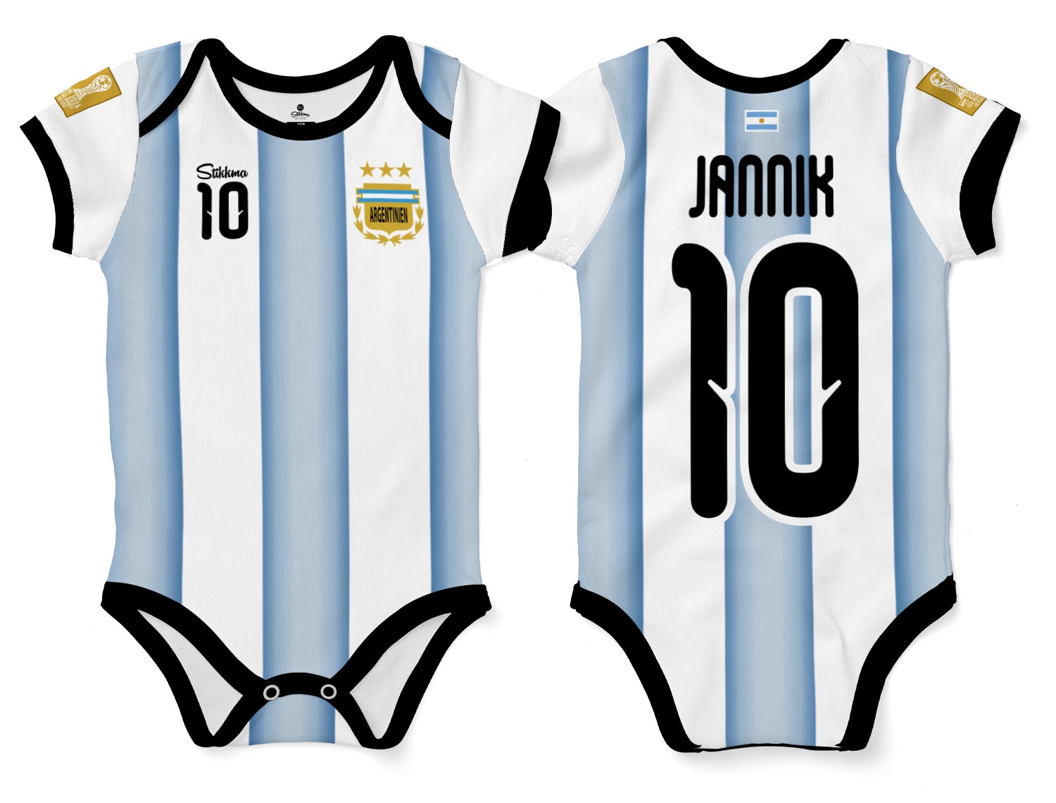 Argentinien WM2026 Bio-Baumwolle Baby Body Trikot inkl. Name und Nummer (Druck)