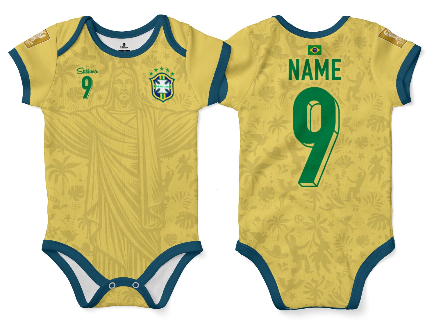 Brasilien WM2026 Bio-Baumwolle Baby Body Trikot inkl. Name und Nummer (Druck)