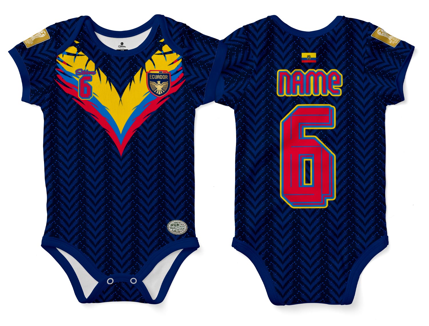 Ecuador WM2026 Bio-Baumwolle Baby Body Trikot inkl. Name und Nummer (Druck)