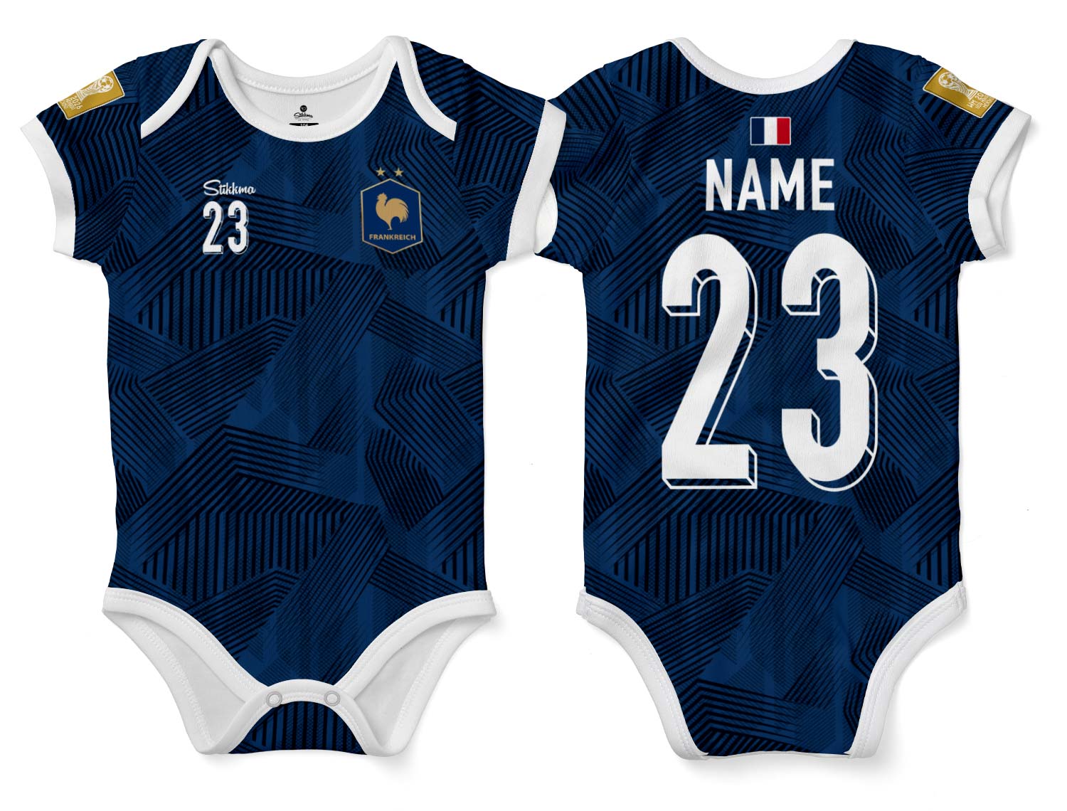 Frankreich WM2026 Bio-Baumwolle Baby Body Trikot inkl. Name und Nummer (Druck)