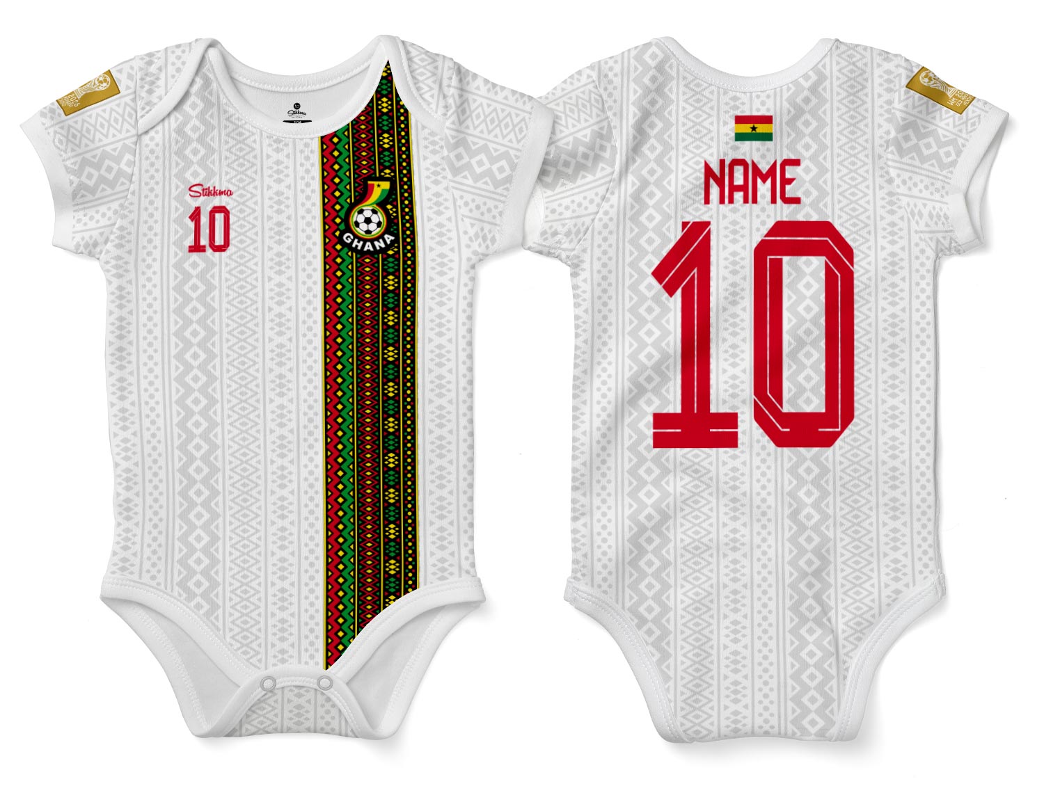 Ghana WM2026 Bio-Baumwolle Baby Body Trikot inkl. Name und Nummer (Druck)
