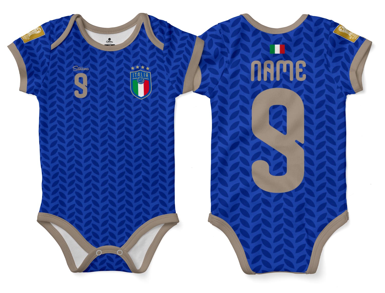 Italien WM2026 Bio-Baumwolle Baby Body Trikot inkl. Name und Nummer (Druck)