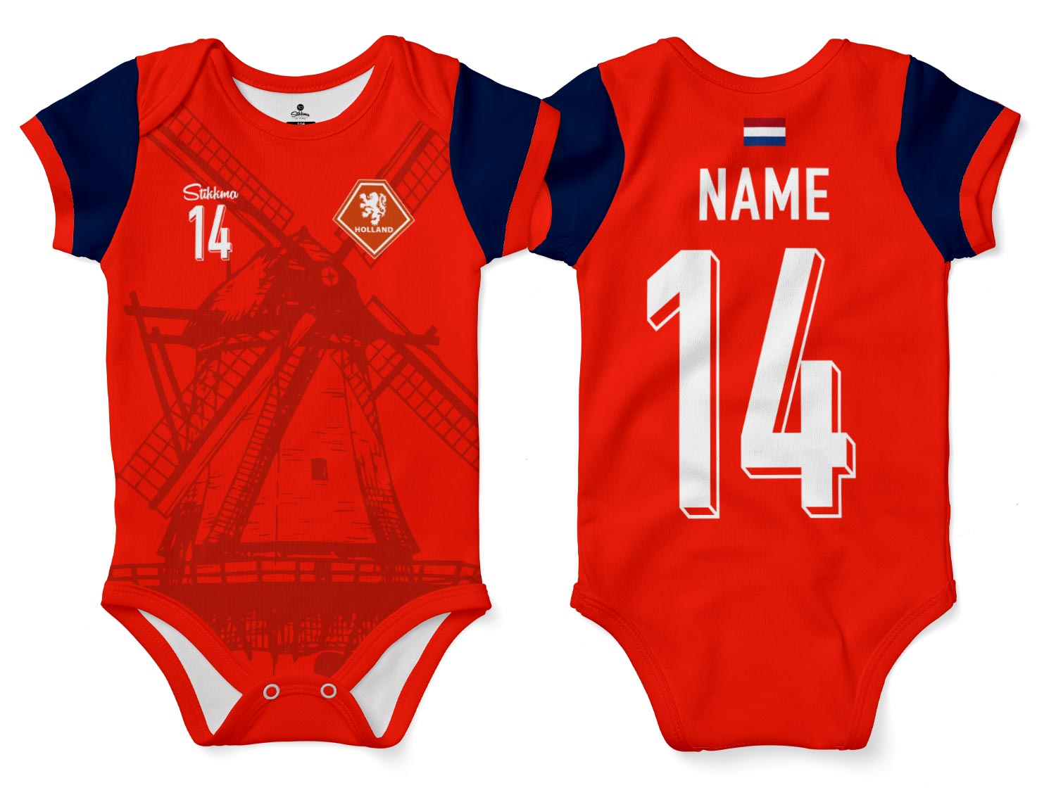 Niederlande WM2026 Bio-Baumwolle Baby Body Trikot inkl. Name und Nummer (Druck)