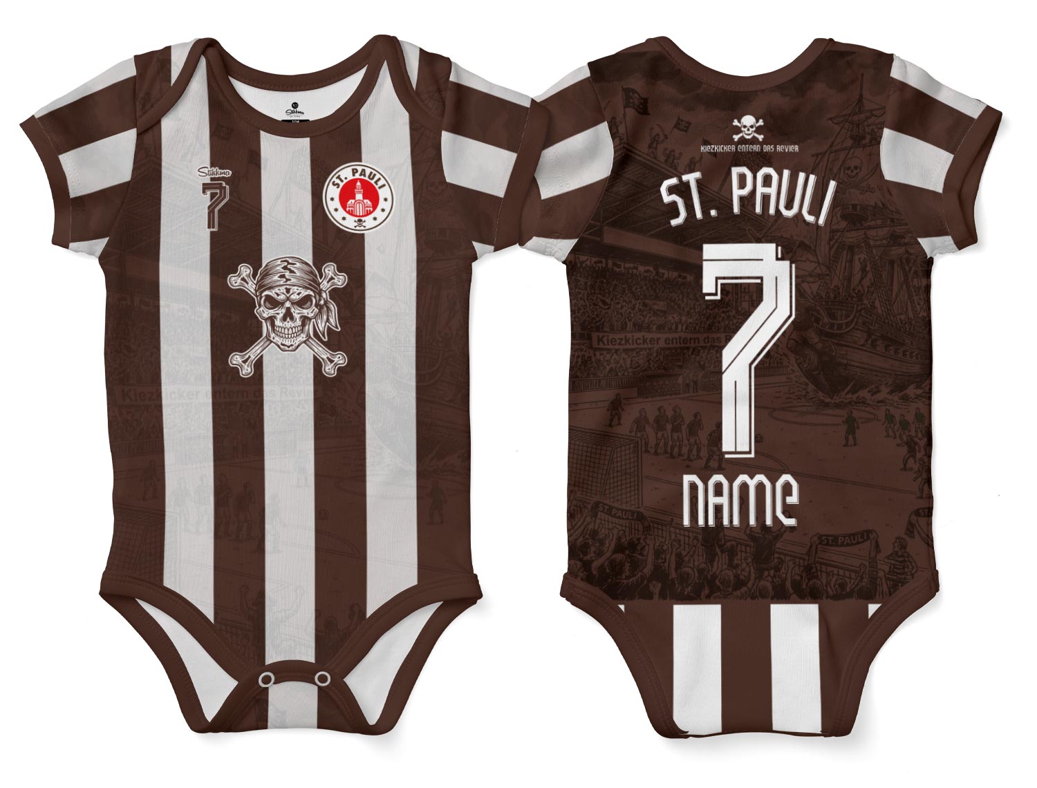 Pauli "Kiezkicker entern das Revier" Bio-Baumwolle Baby Body Heim 2025/26 inkl. Name und Nummer (Druck)