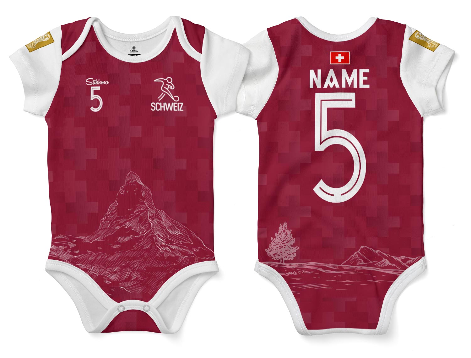 Schweiz WM2026 Bio-Baumwolle Baby Body Trikot inkl. Name und Nummer (Druck)