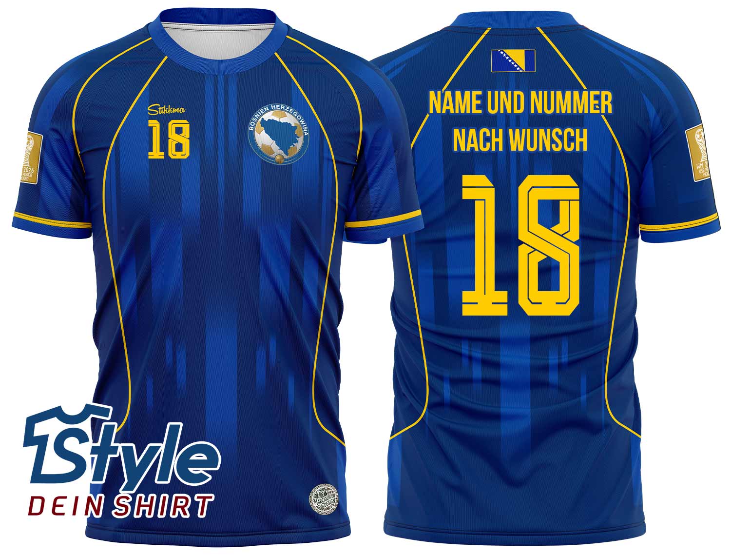 Bosnien-Herzegowina WM 2026 Fan-Trikot inkl. Name und Nummer (Druck)