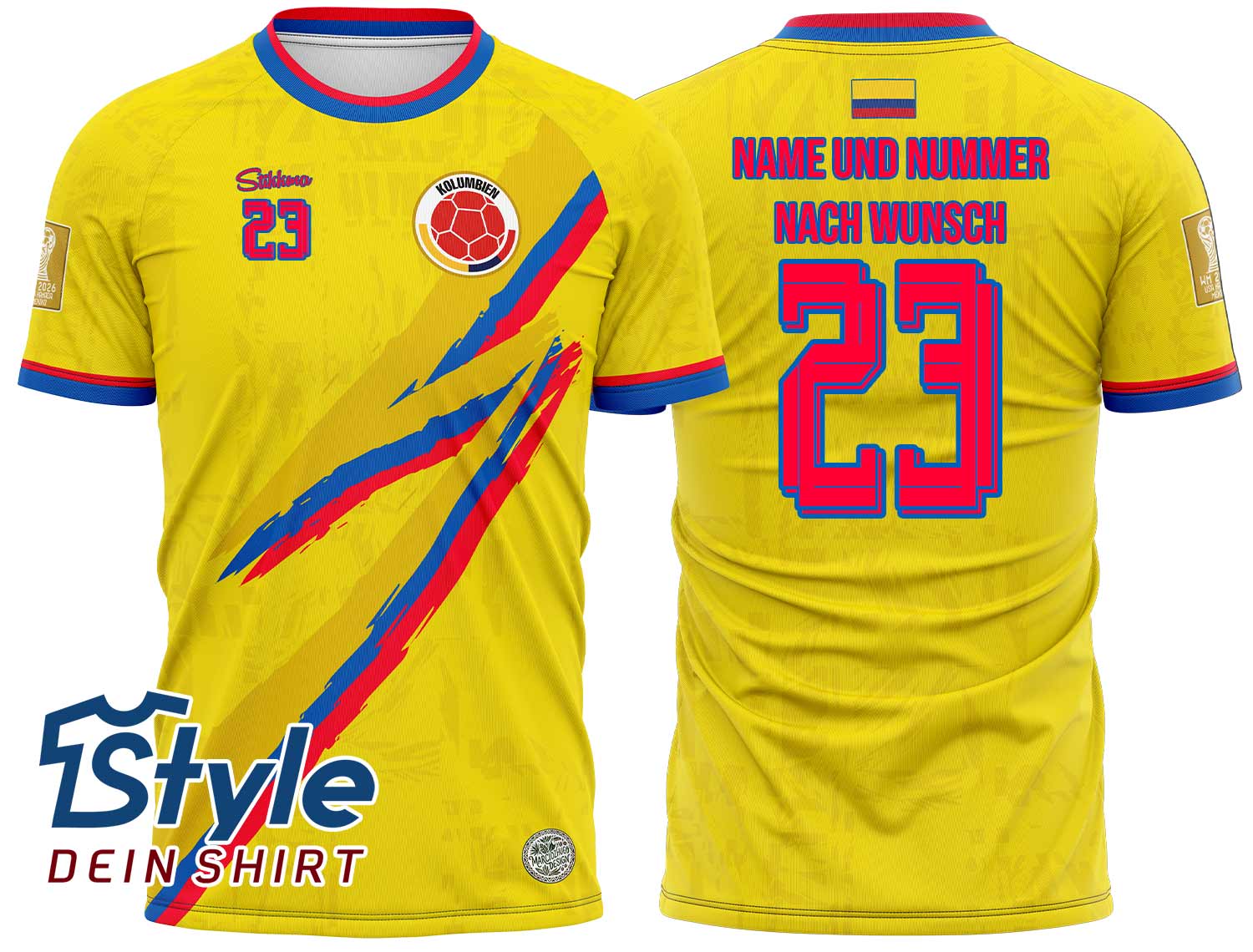 Kolumbien WM 2026 Fan-Trikot inkl. Name und Nummer (Druck)