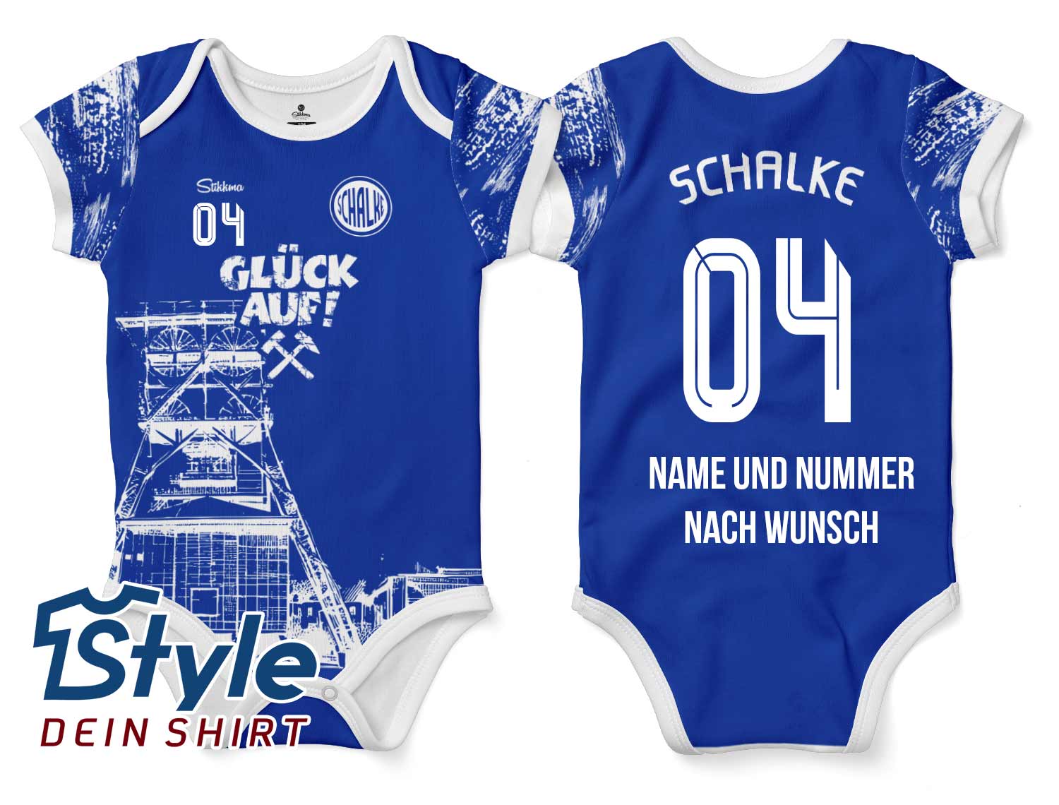 Schalke Spezial Bio-Baumwolle Baby Body "Zeche" inkl. Name und Nummer (Druck)