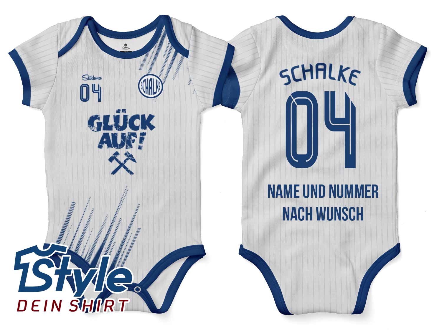 Schalke Bio-Baumwolle Baby Body Auswärts 2025/26 inkl. Name und Nummer (Druck)