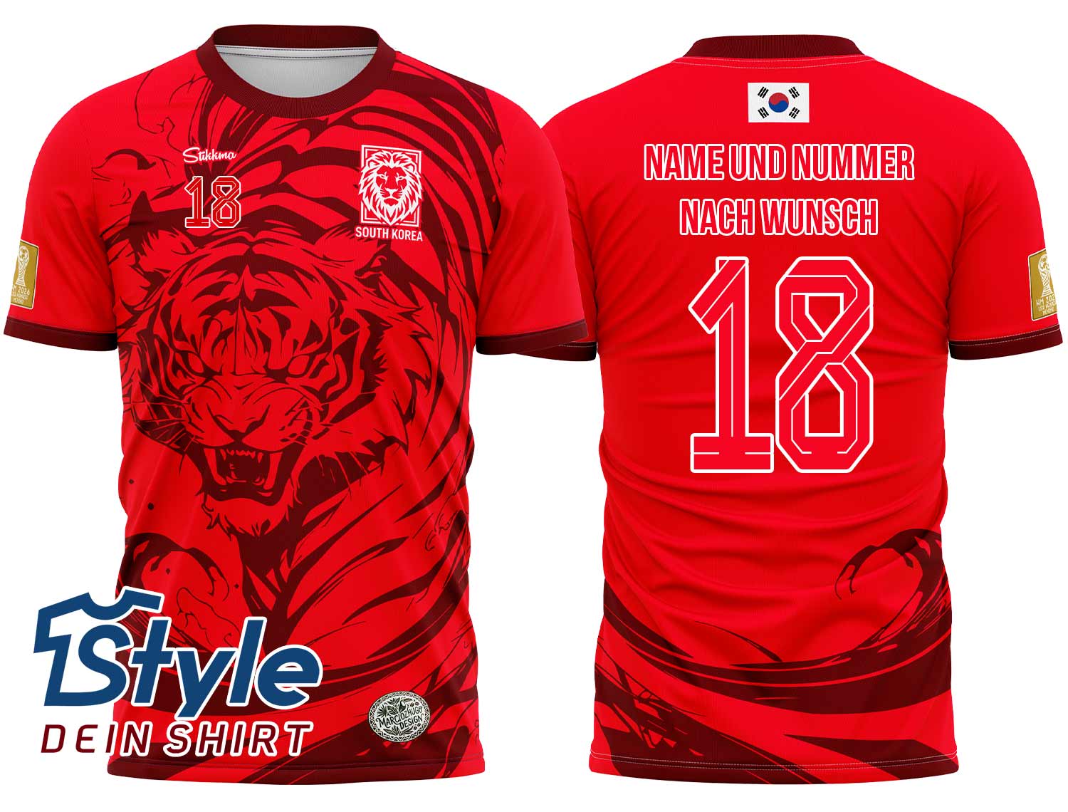 Südkorea WM 2026 Fan-Trikot inkl. Name und Nummer (Druck)
