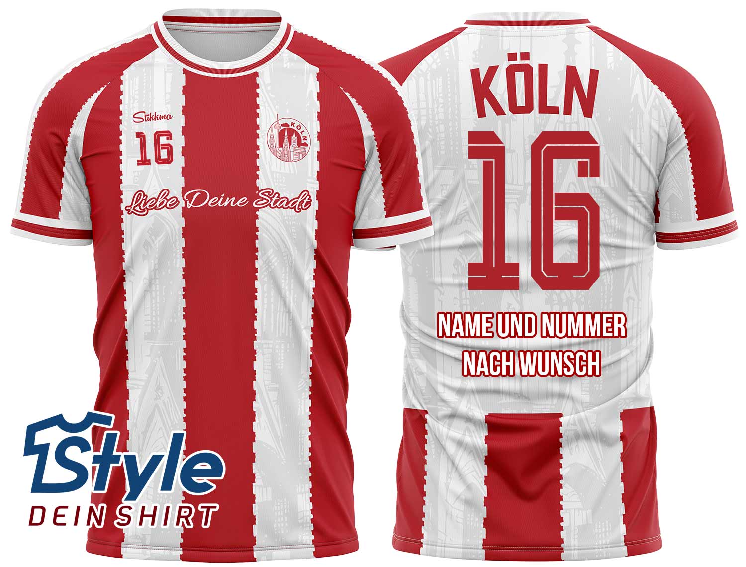 Köln rot-weiss Fan-Trikot inkl. Name und Nummer (Druck)