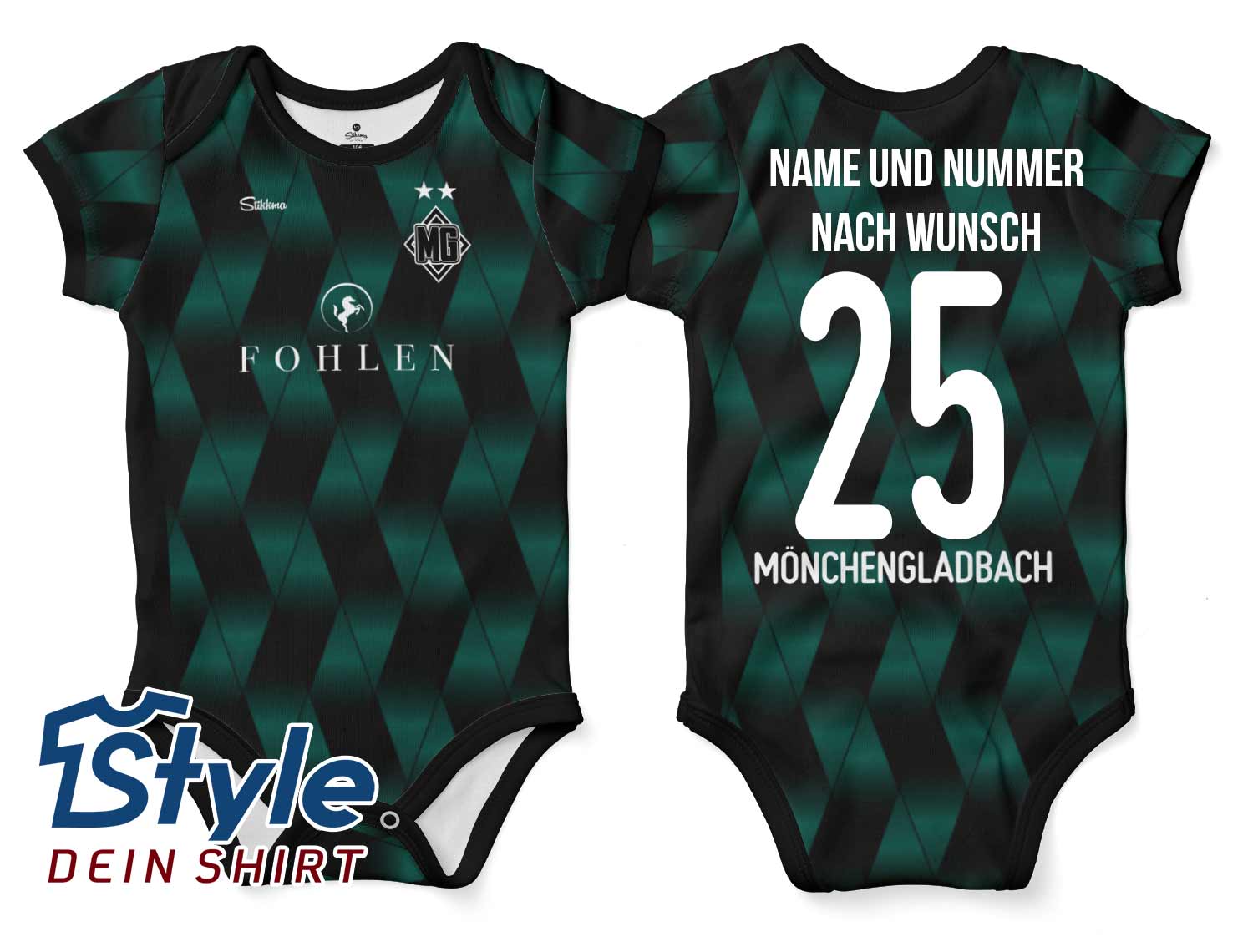 Mönchengladbach Bio-Baumwolle Baby Body Trikot Auswärts 25/26 inkl. Name und Nummer (Druck)