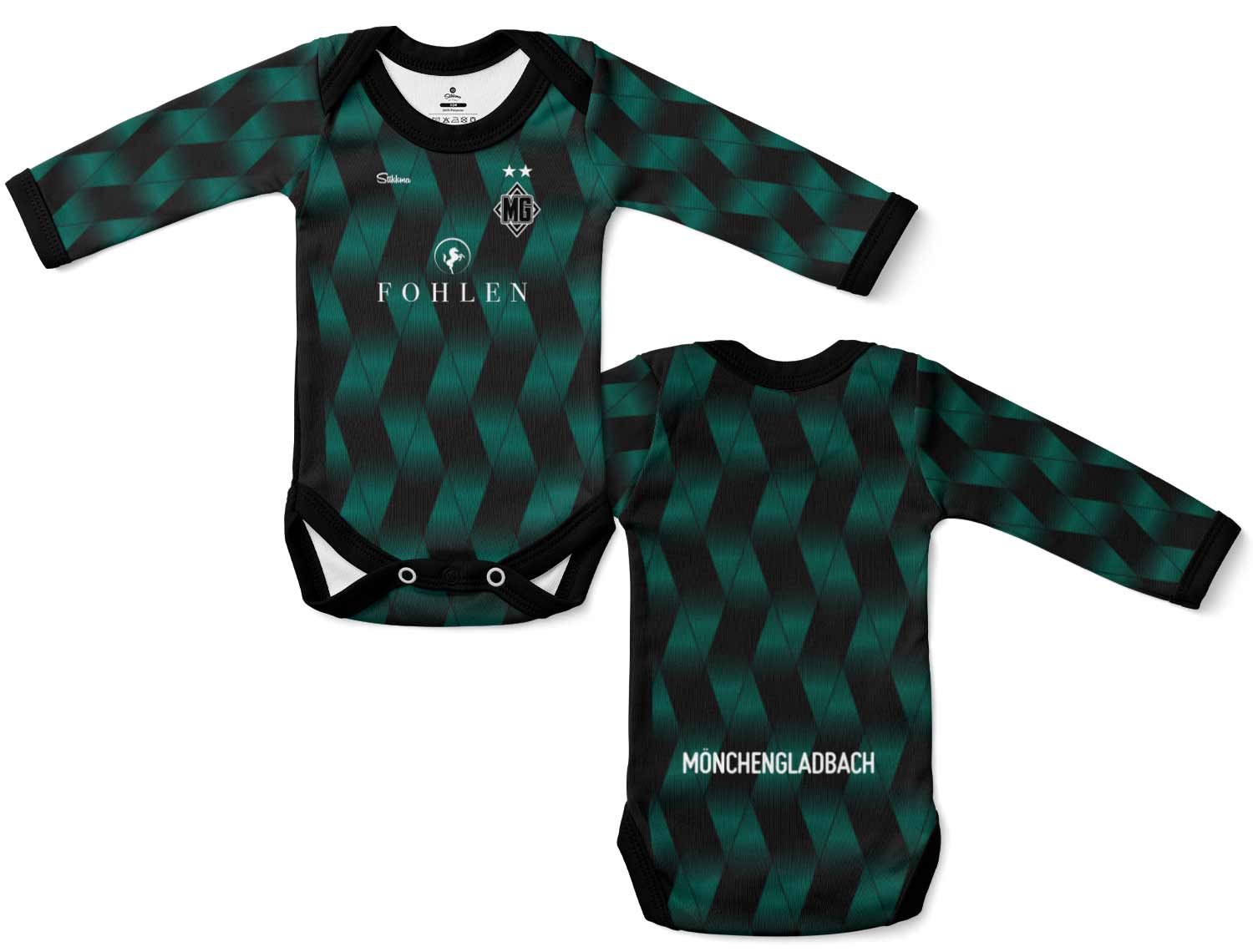 Mönchengladbach Bio-Baumwolle Baby Body Langarm Trikot Auswärts 25/26 inkl. Name und Nummer (Druck)