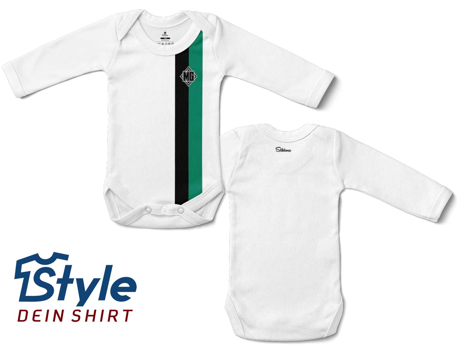 Mönchengladbach Bio-Baumwolle Baby Body Langarm Retro Trikot inkl. Name und Nummer (Druck)