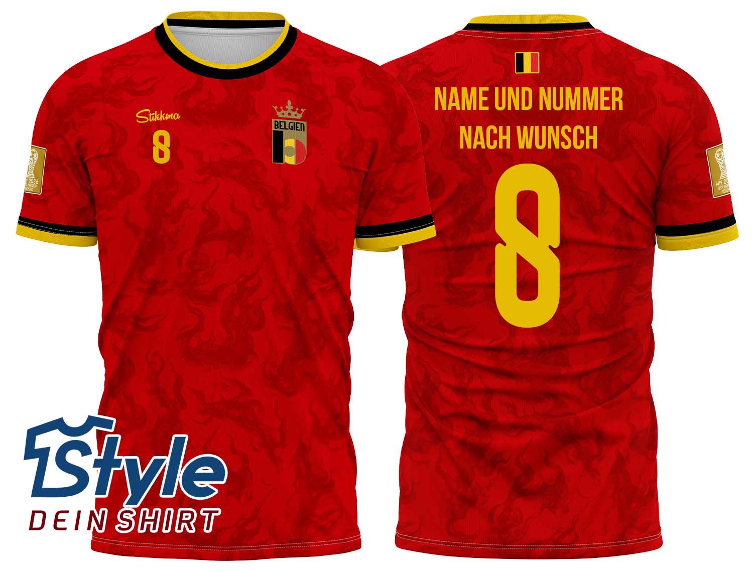 Belgien WM 2026 Fan-Trikot inkl. Name und Nummer (Druck)