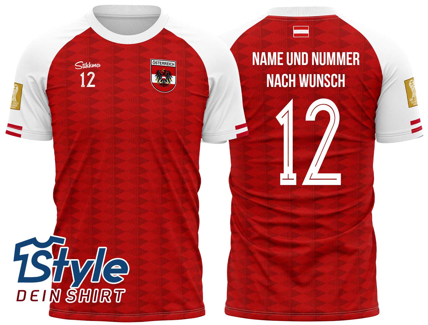 Österreich WM 2026 Fan-Trikot inkl. Name und Nummer (Druck)
