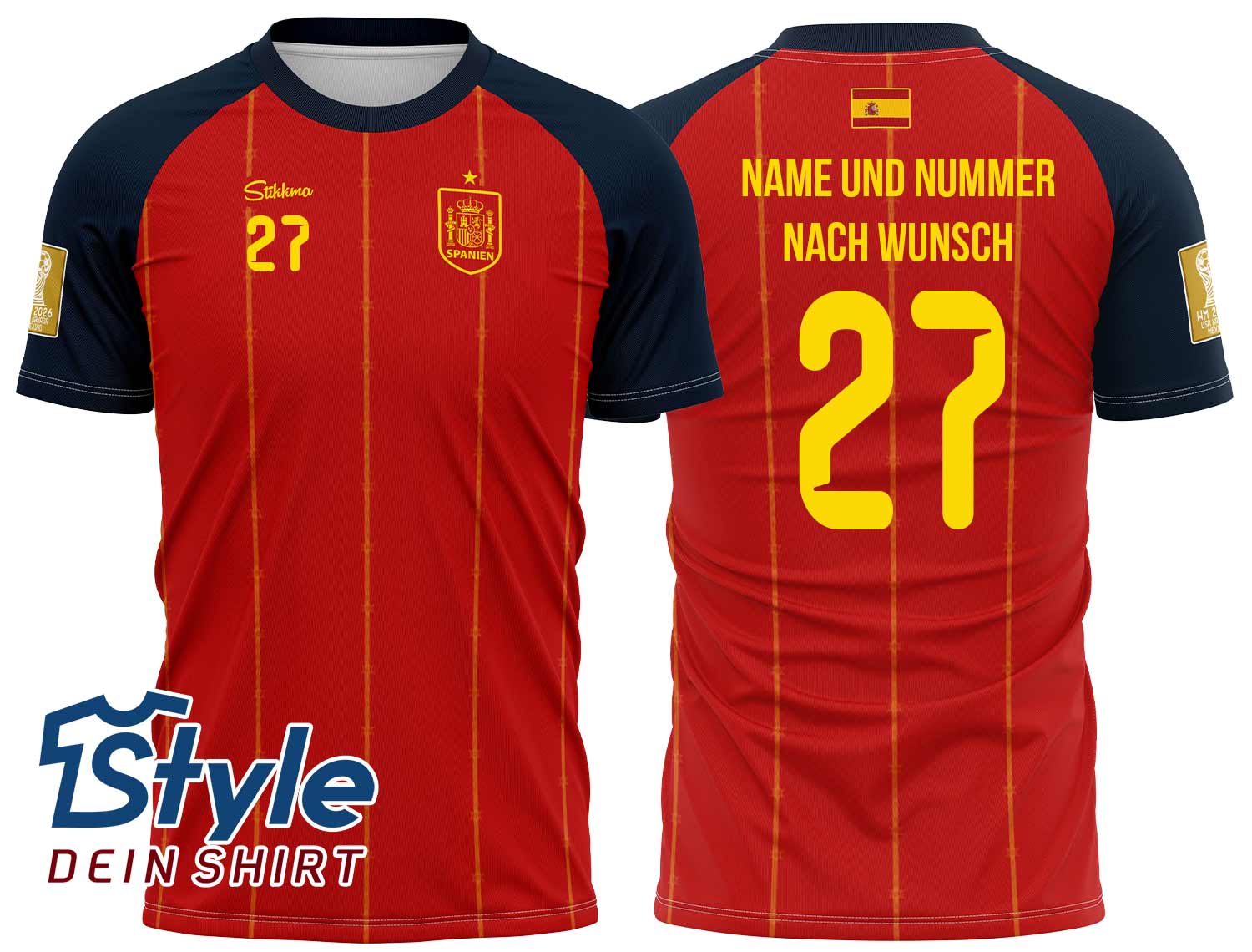 Spanien WM 2026 Fan-Trikot inkl. Name und Nummer (Druck)