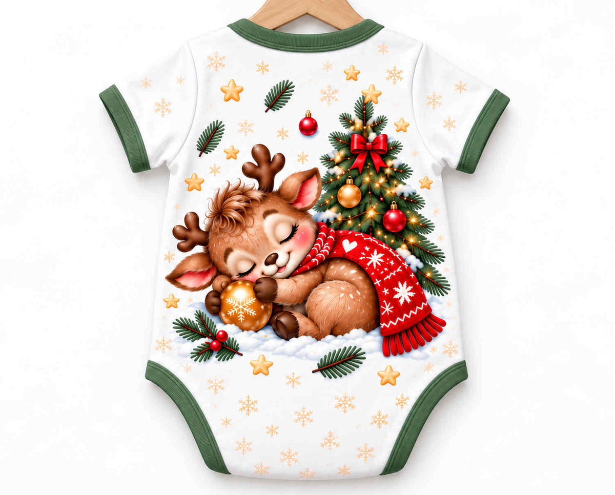 Rentier-Kuscheln Weihnachts Baby Body inkl. Name (Druck)