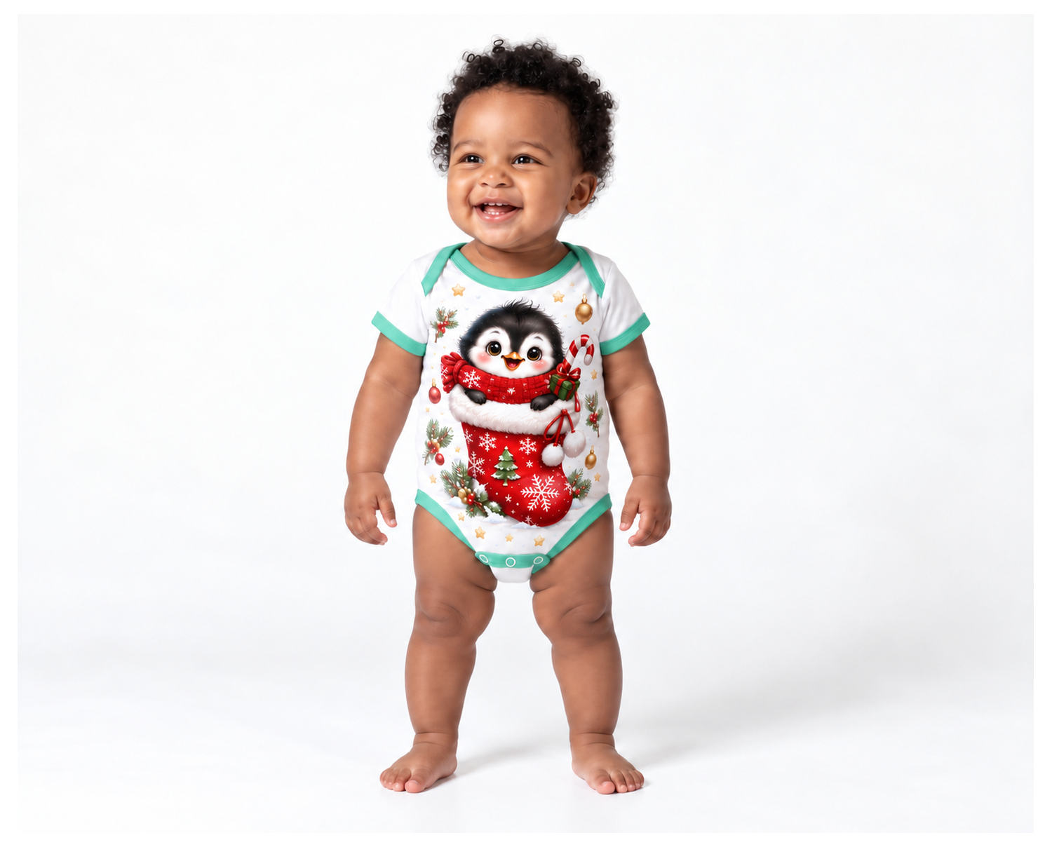 Pinguin im Weihnachtsstrumpf Weihnachts Baby Body inkl. Name (Druck)