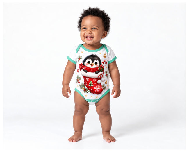 Pinguin im Weihnachtsstrumpf Weihnachts Baby Body inkl. Name (Druck)