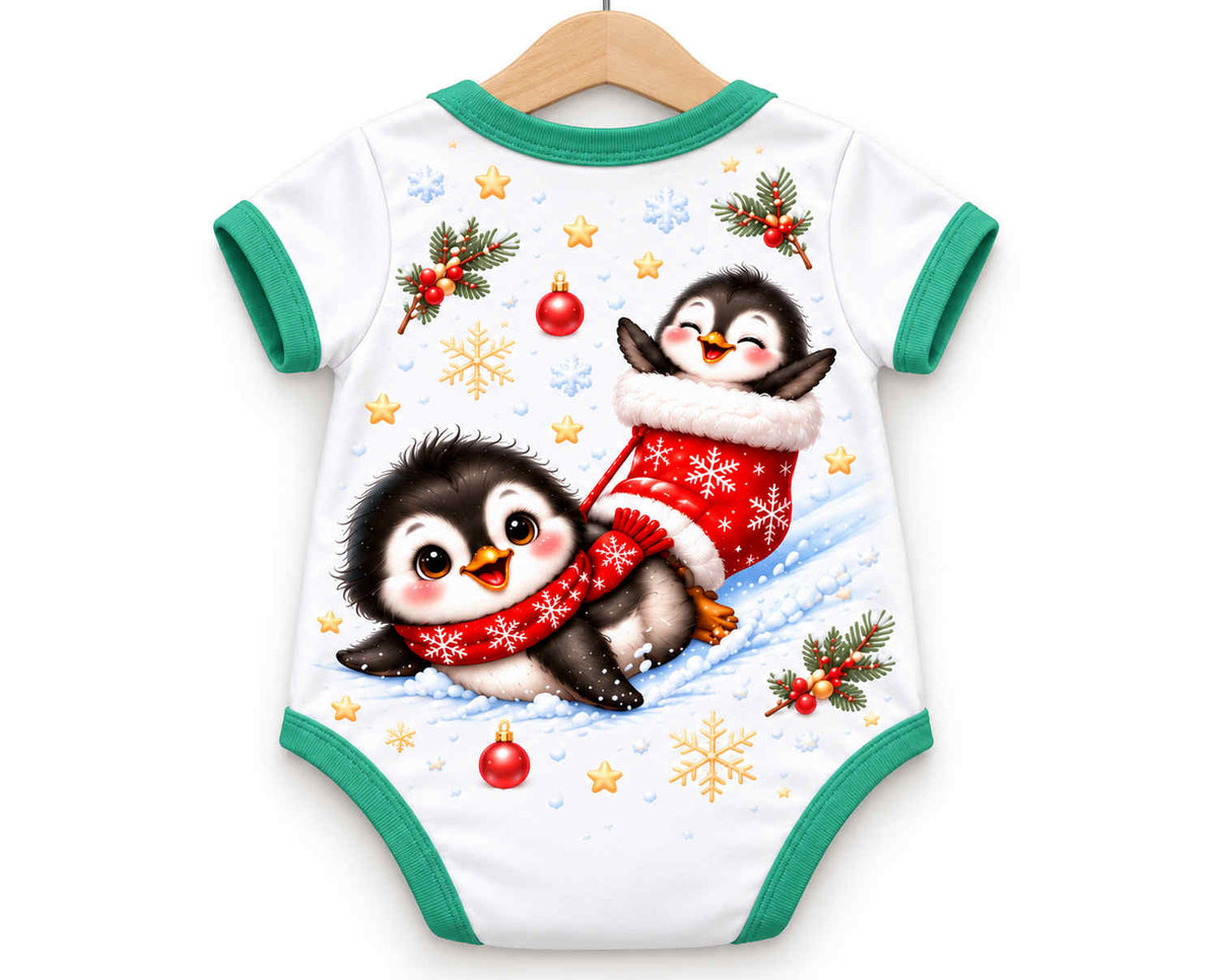 Pinguin im Weihnachtsstrumpf Weihnachts Baby Body inkl. Name (Druck)