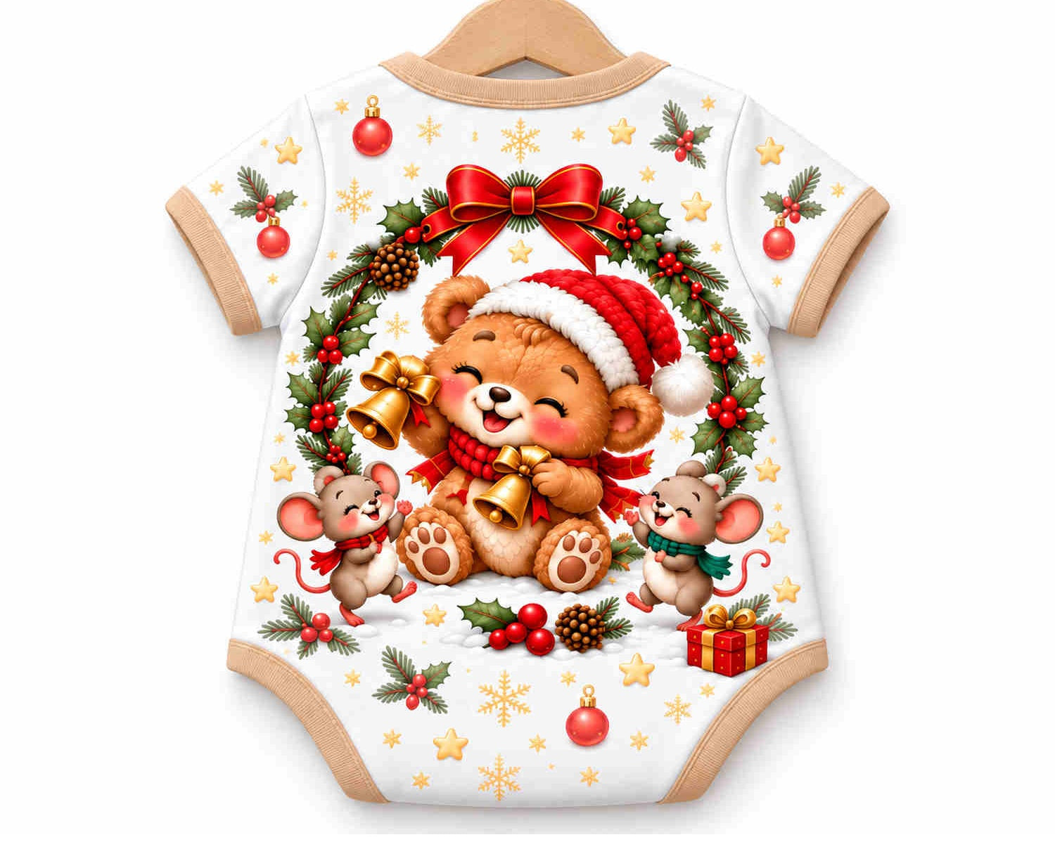 Weihnachtsbärchen Weihnachts Baby Body inkl. Name (Druck) – Am Bügel, Rückseite