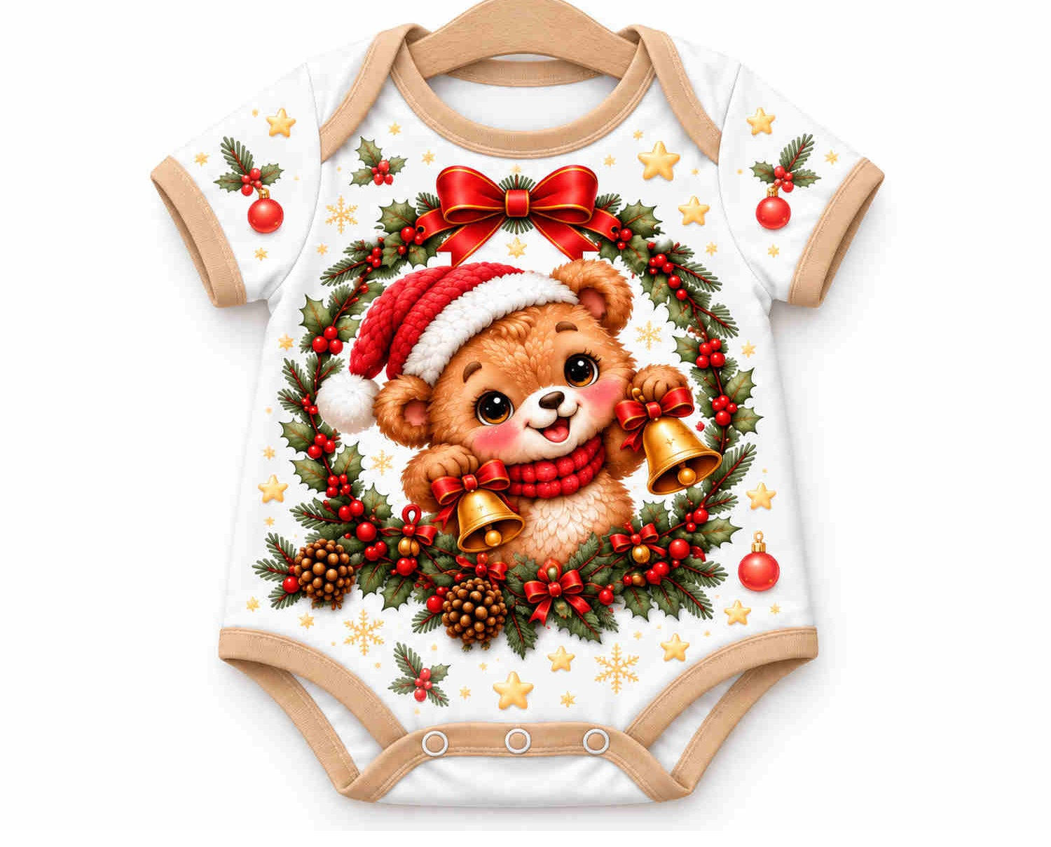 Weihnachtsbärchen Weihnachts Baby Body inkl. Name (Druck) – Am Bügel, Vorderseite