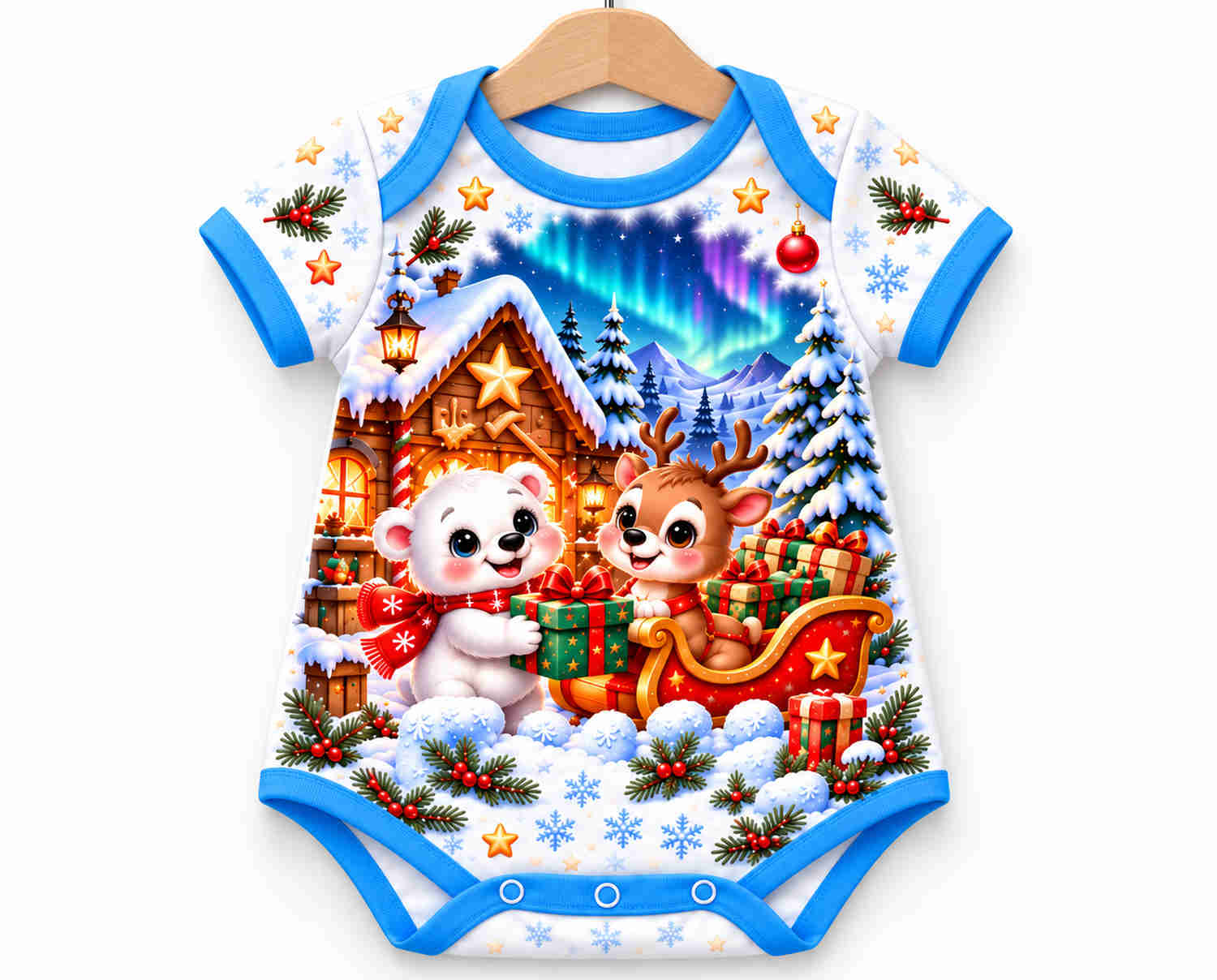 Zauberhafter Nordpol Weihnachts Baby Body inkl. Name (Druck)