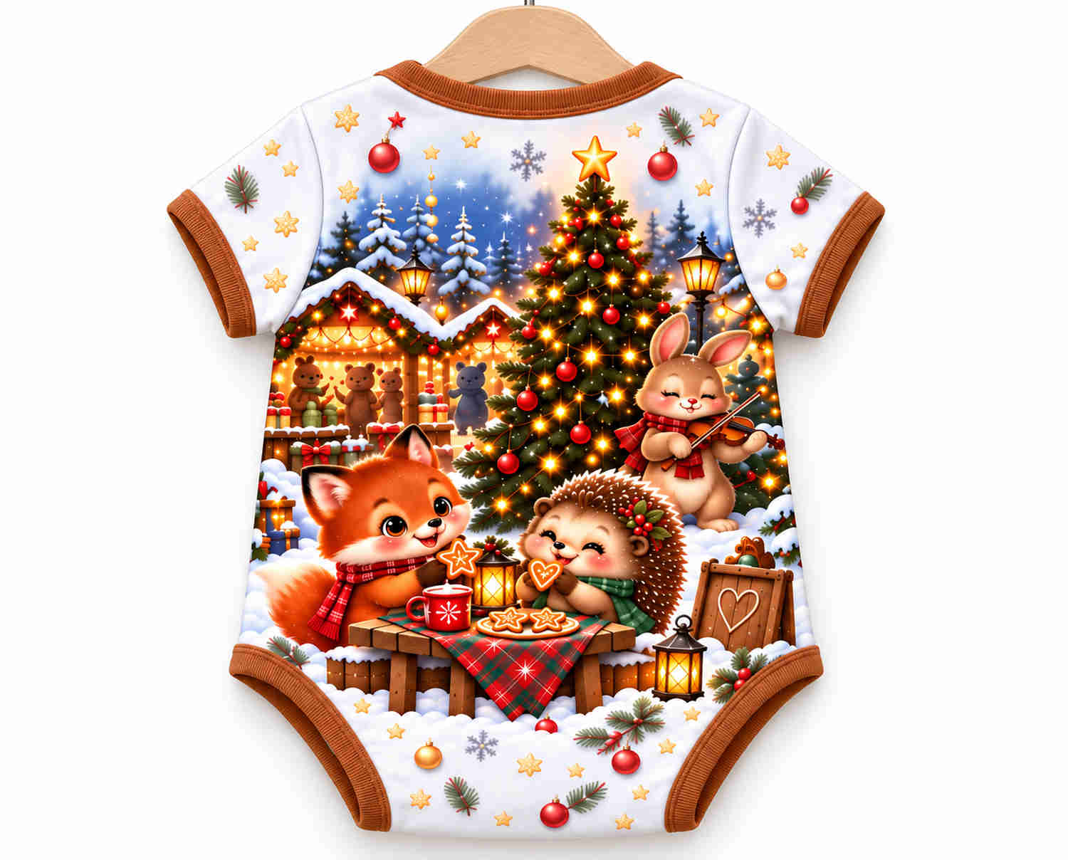 Weihnachtsmarkt der Waldtiere Weihnachts Baby Body inkl. Name (Druck)