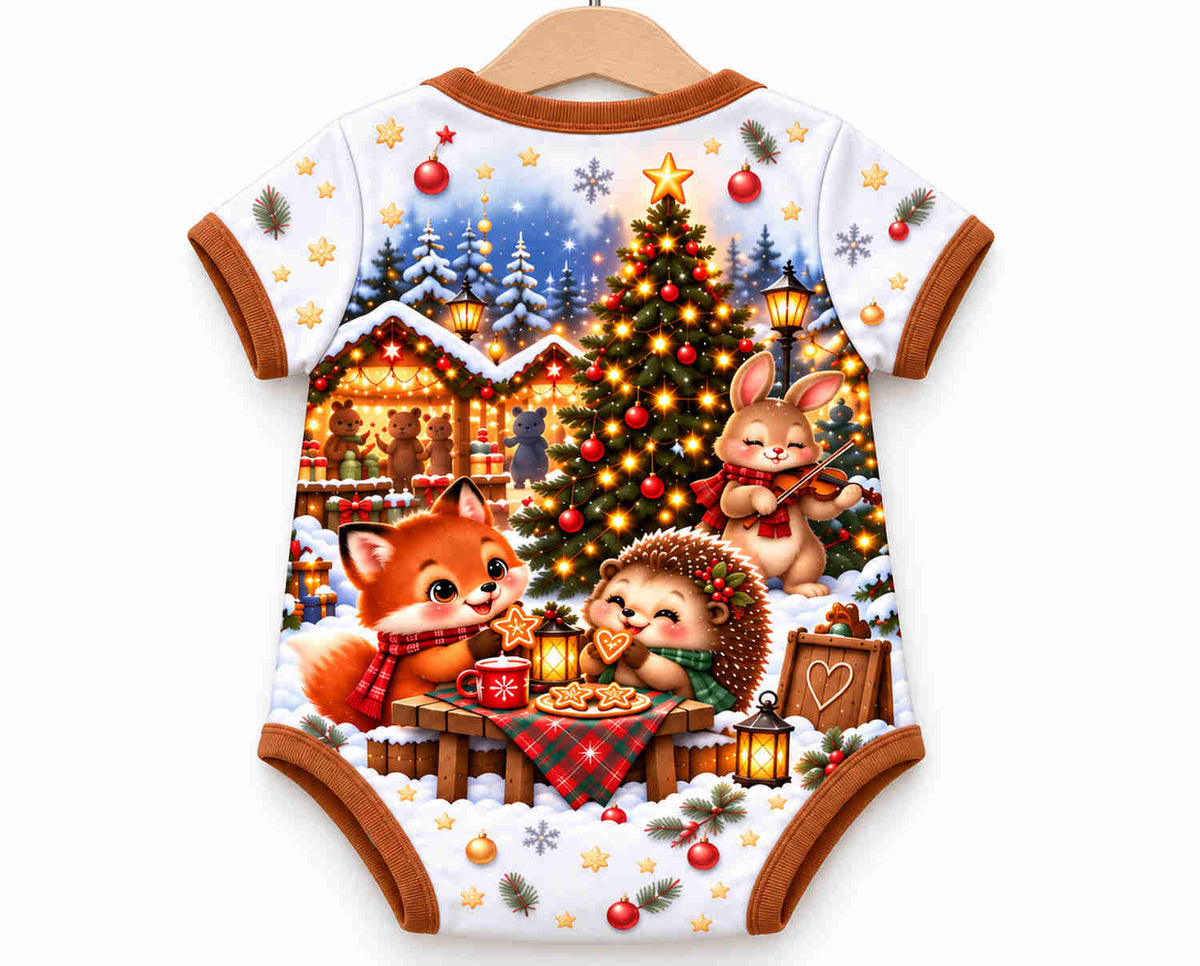 Weihnachtsmarkt der Waldtiere Weihnachts Baby Body inkl. Name (Druck)