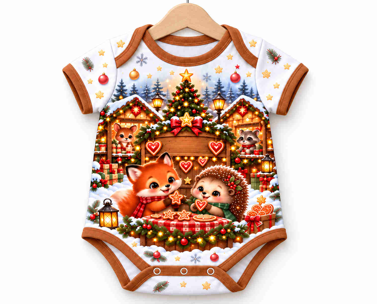 Weihnachtsmarkt der Waldtiere Weihnachts Baby Body inkl. Name (Druck)