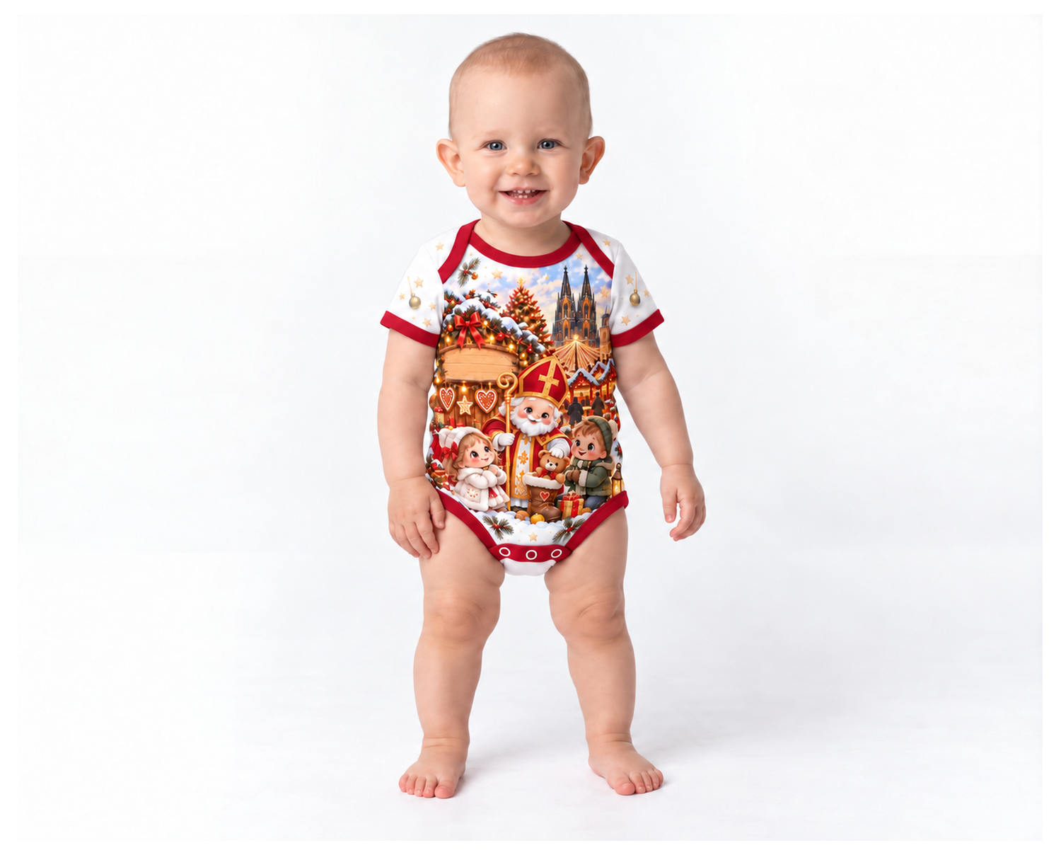 Nikolaus am Kölner Dom Weihnachts Baby Body inkl. Name (Druck)