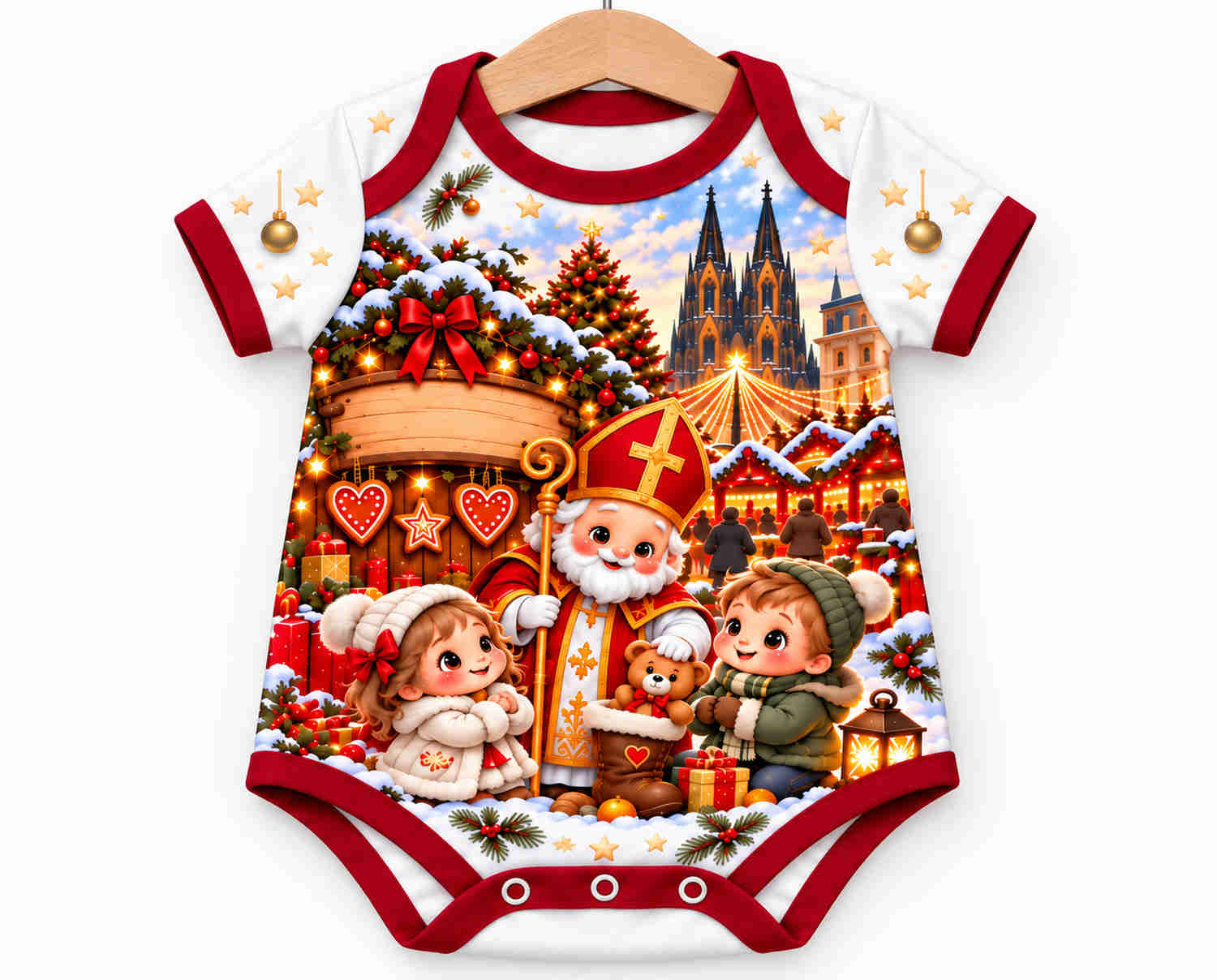 Nikolaus am Kölner Dom Weihnachts Baby Body inkl. Name (Druck)