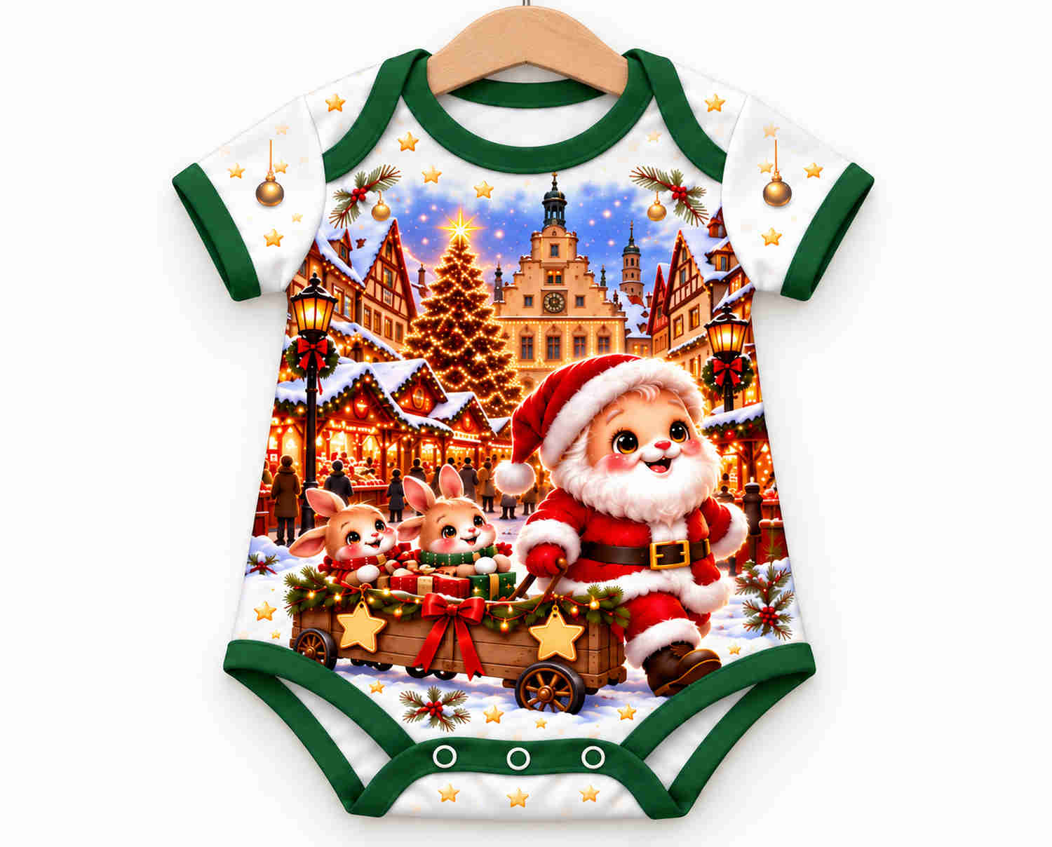 Weihnachtsmann im Lichterzauber der Fachwerkstadt Weihnachts Baby Body inkl. Name (Druck)
