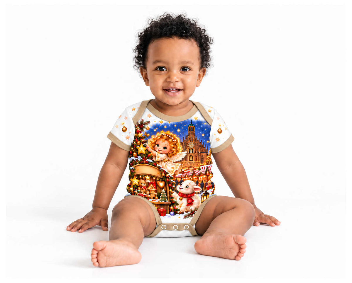 Christkind über dem Nürnberger Christkindlesmarkt Weihnachts Baby Body inkl. Name (Druck)